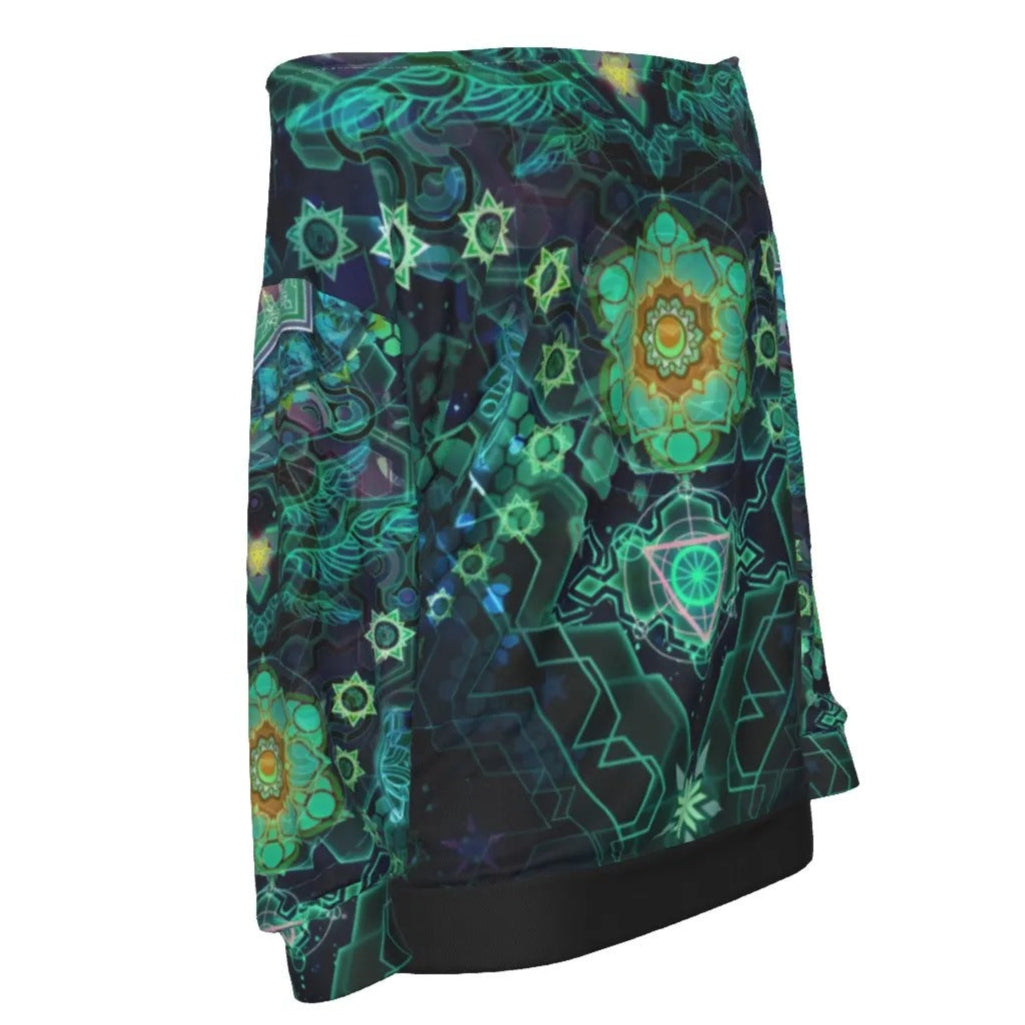 Yantric Geometry Off-Shoulder, Sacred Mandala Energy Coats, Mystic Geometric Light Off-Shoulder, Vibrant Spiritual Pattern Off-Shoulder, Celestial Yantra Off-Shoulder