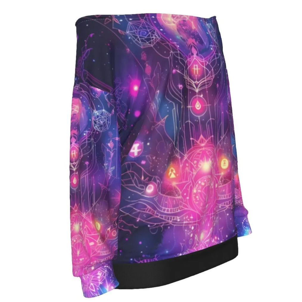 Cosmic Mysticism Off-Shoulder, Celestial Portal Energy Off-Shoulder, Astral Light Symbol Off - Shoulder, Vibrant Metaphysical Galaxy Off-Shoulder, Spiritual Geometry Off-Shoulder