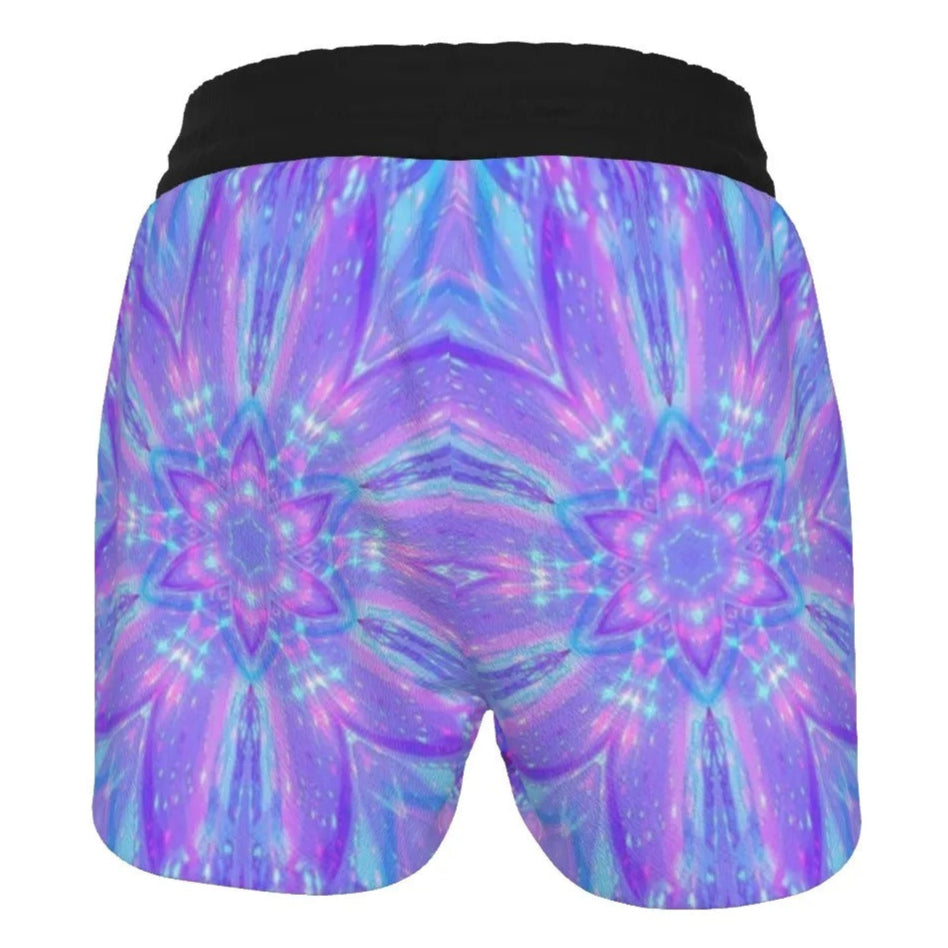 Kaleio Galaxy Women’s Shorts, Trippy Psychedelic Mandala Bottoms, Holographic Space Festival Wear, Cosmic Summer Rave Outfit