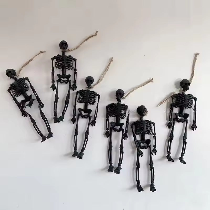 6pcs Halloween Hanging Skeletons, Halloween Decorations Mini Plastic Skull Decorations with Rope, Haunted House Props, Outdoor & Indoor Halloween Decorations
