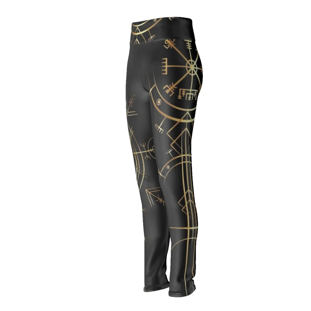 Viking Vegvisir Mysticism Leggings, Norse Compass Rune Yoga Pants, Nordic Viking Spiritual Activewear, Viking Sacred Geometry Tights