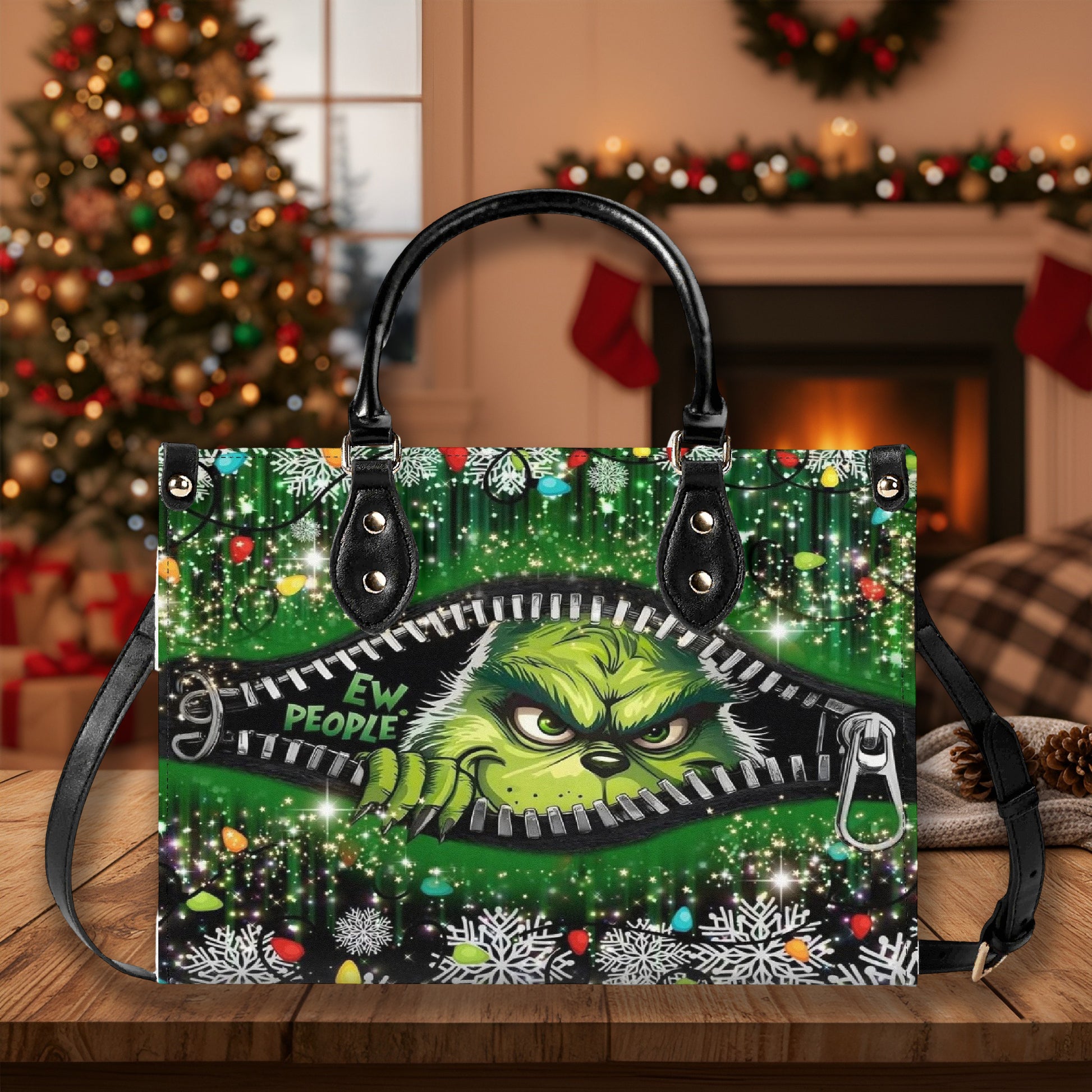 Dark Green Christmas Handbag, Sparkle Holiday Tote Bag, Festive Party Purse, Stylish Winter Bag, Trendy Christmas Shoulder Bag