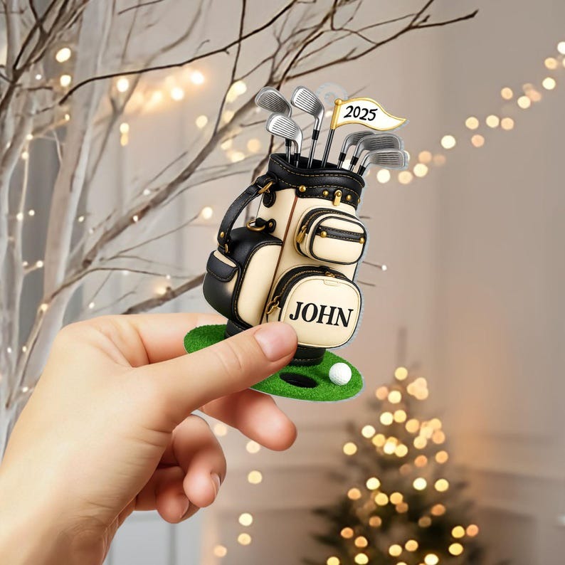 Personalized Golf Bag Ornament 2025, Custom Name Golf Christmas Decoration, Golfer Gift Keepsake