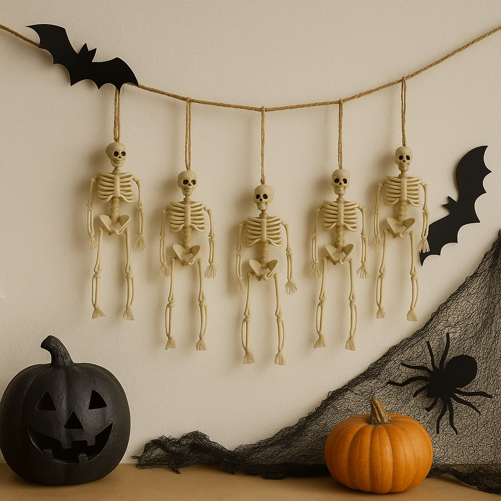 6pcs Halloween Hanging Skeletons, Halloween Decorations Mini Plastic Skull Decorations with Rope, Haunted House Props, Outdoor & Indoor Halloween Decorations