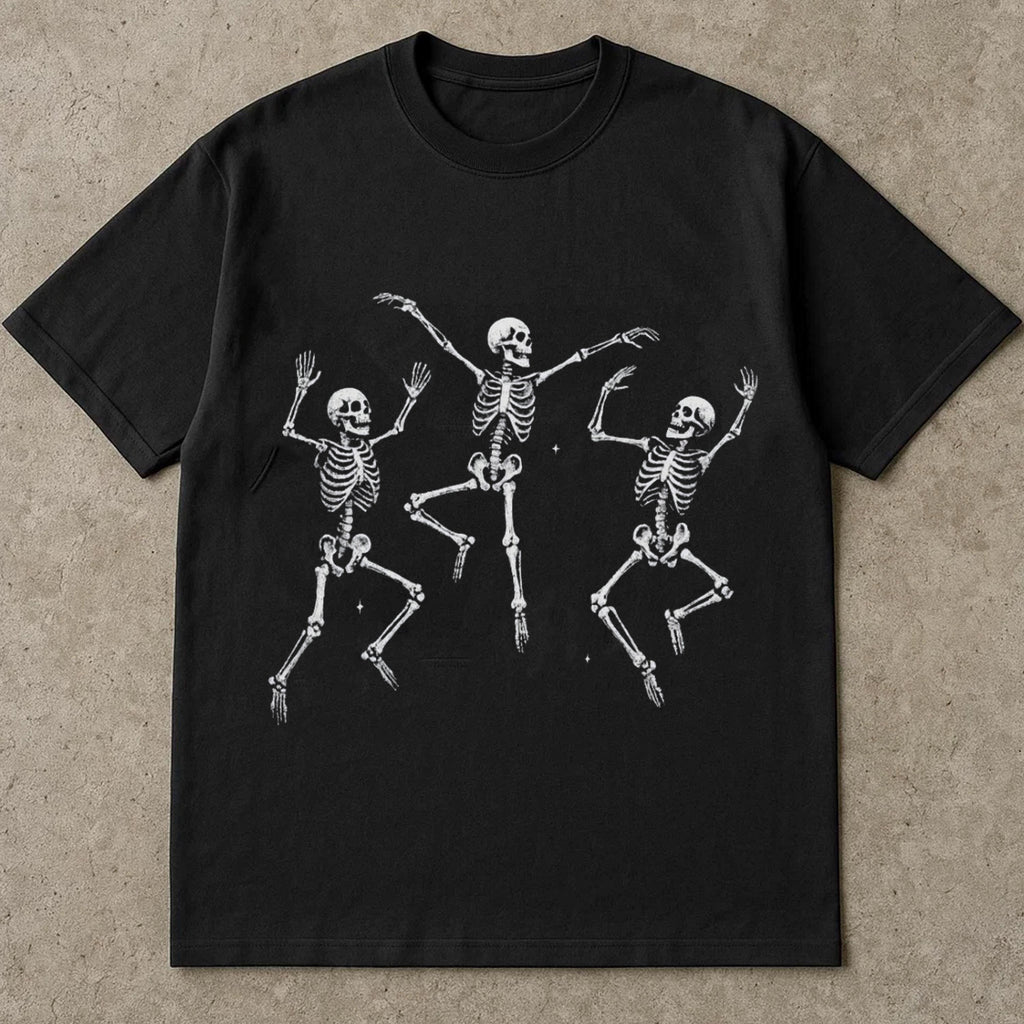 Dancing Skeletons T-Shirt, Vintage Halloween Tee Shirt, Spooky Skeleton Graphic Tee, Funny Skeleton Dance Top, Retro Halloween T Shirts For Adults