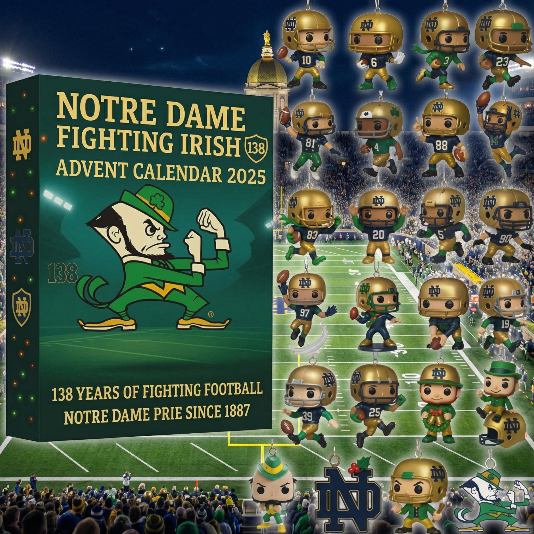 Notre Dame Fighting Irish Advent Calendar 2025, Football Fan Gift, 24 Mini Figures, College Sports Collectible, Christmas Countdown