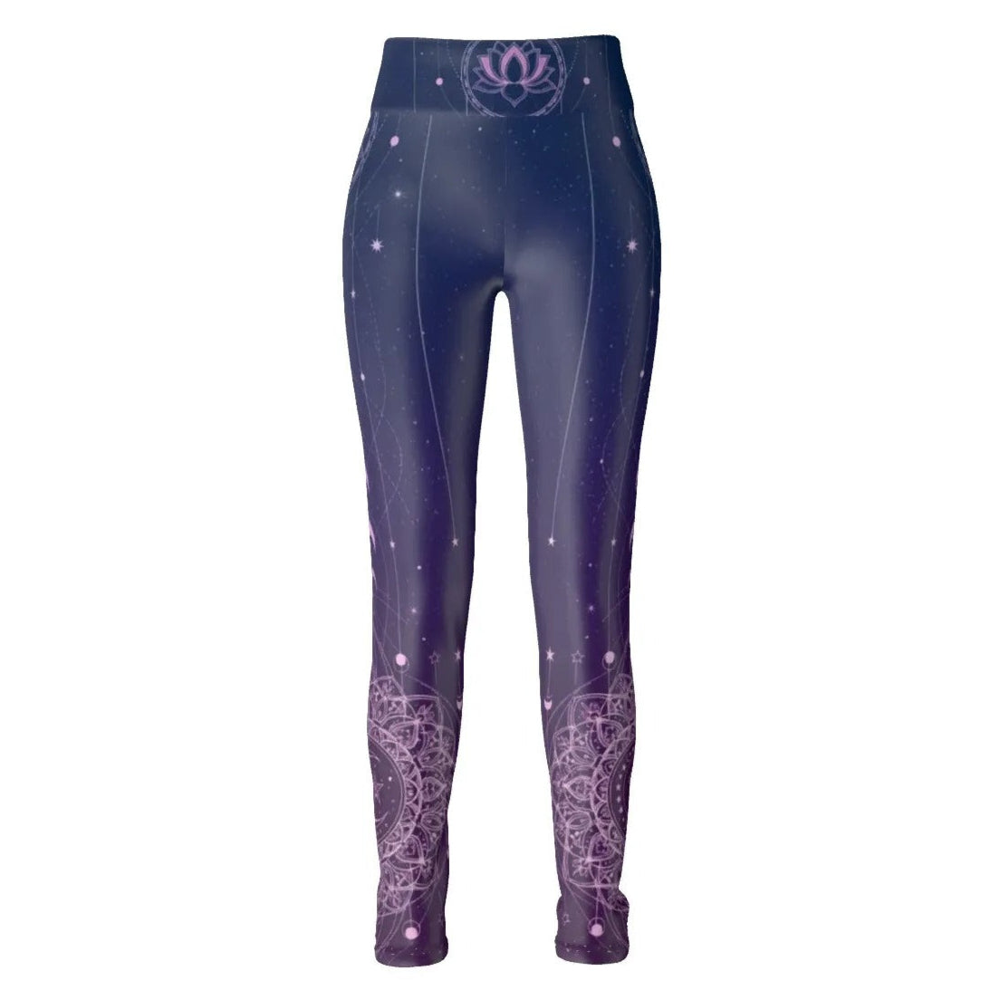 Mystic Lunar Mandala Leggings, Moon Phase Spiritual Yoga Pants, Celestial Lotus Activewear, Sacred Geometry Cosmic Tights, Boho Mystic Style