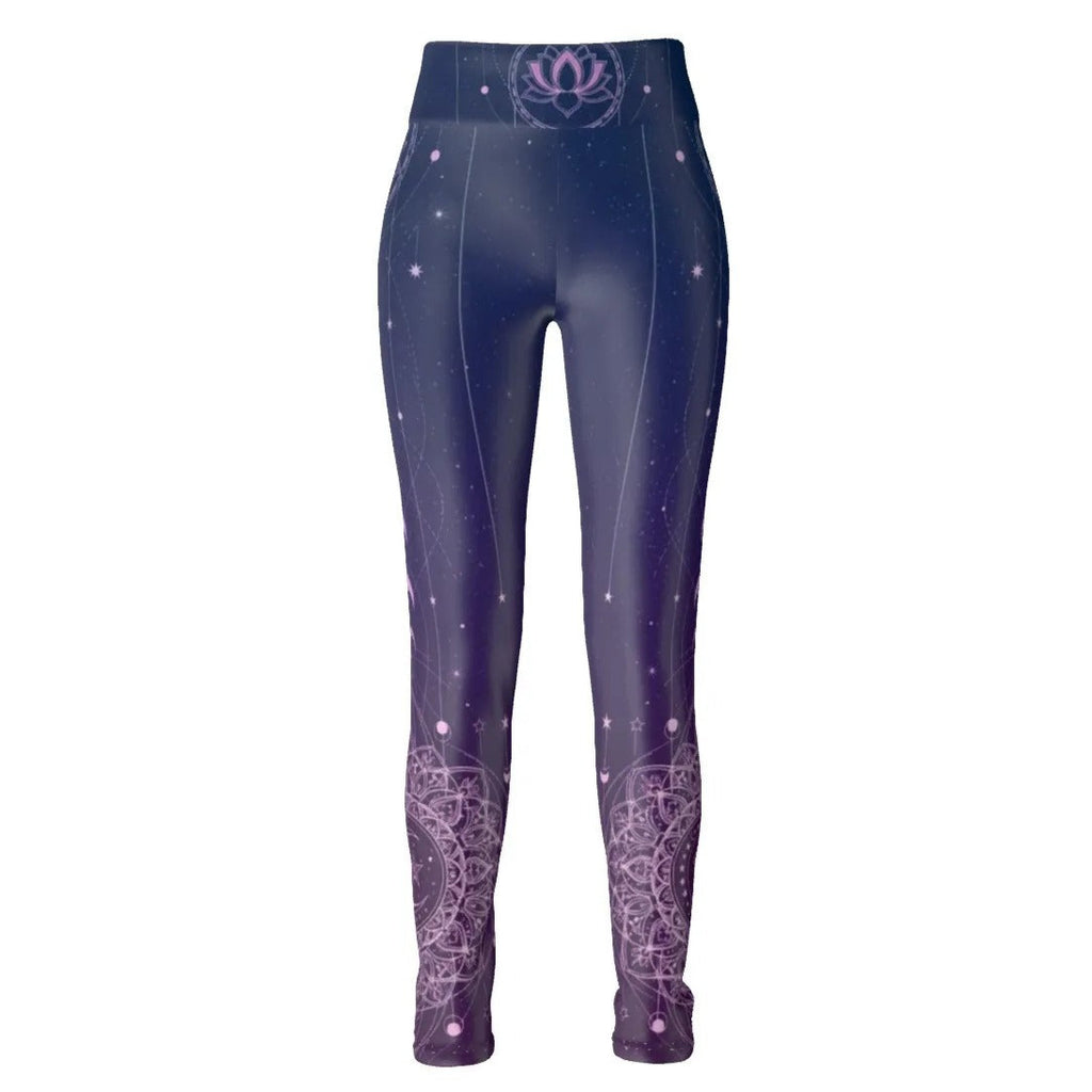 Mystic Lunar Mandala Leggings, Moon Phase Spiritual Yoga Pants, Celestial Lotus Activewear, Sacred Geometry Cosmic Tights, Boho Mystic Style