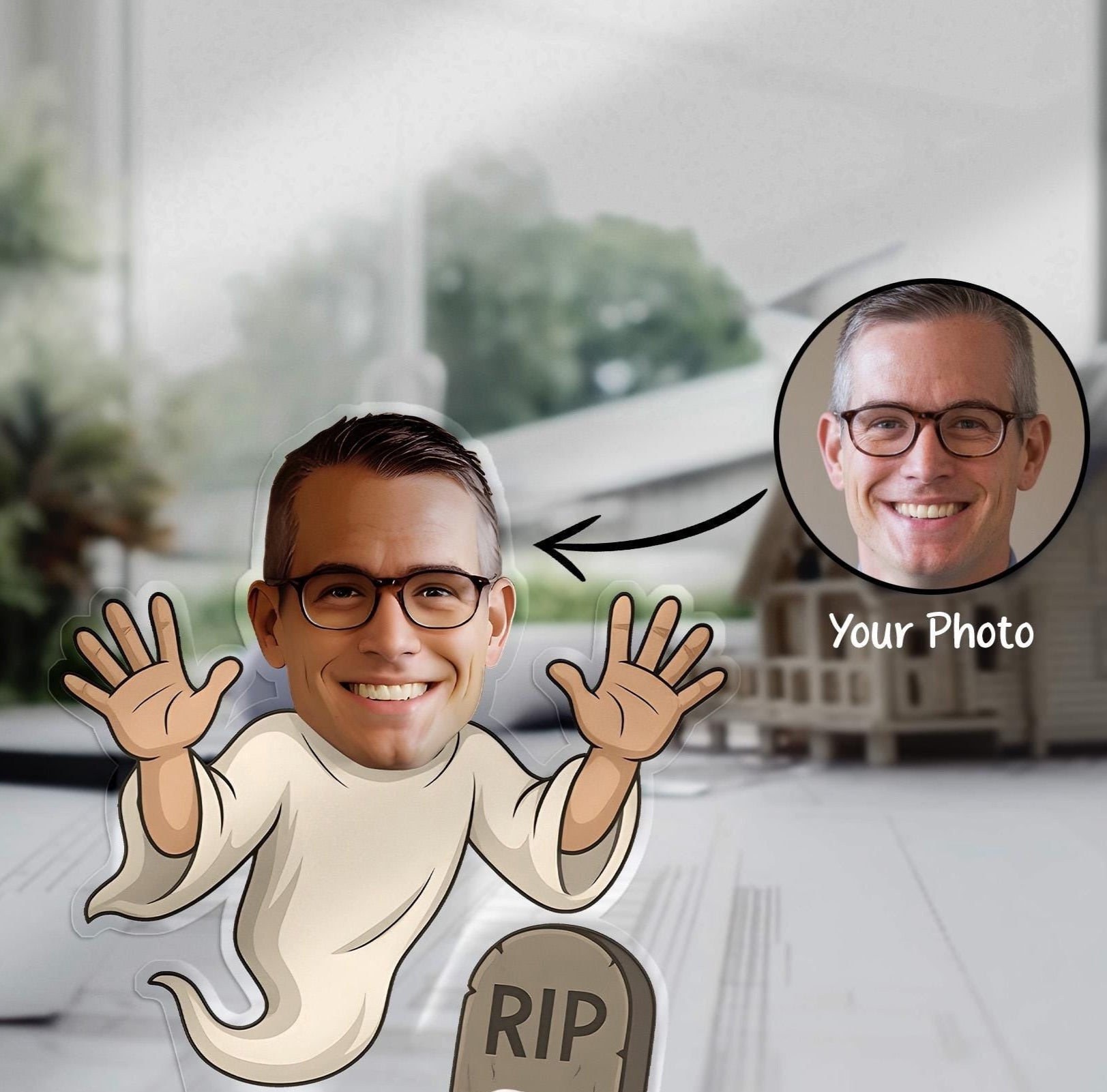 Custom Halloween Ghost Ornament with Your Face, Funny RIP Car Mirror Hanger, Spooky Personalized Gift for Him or Her