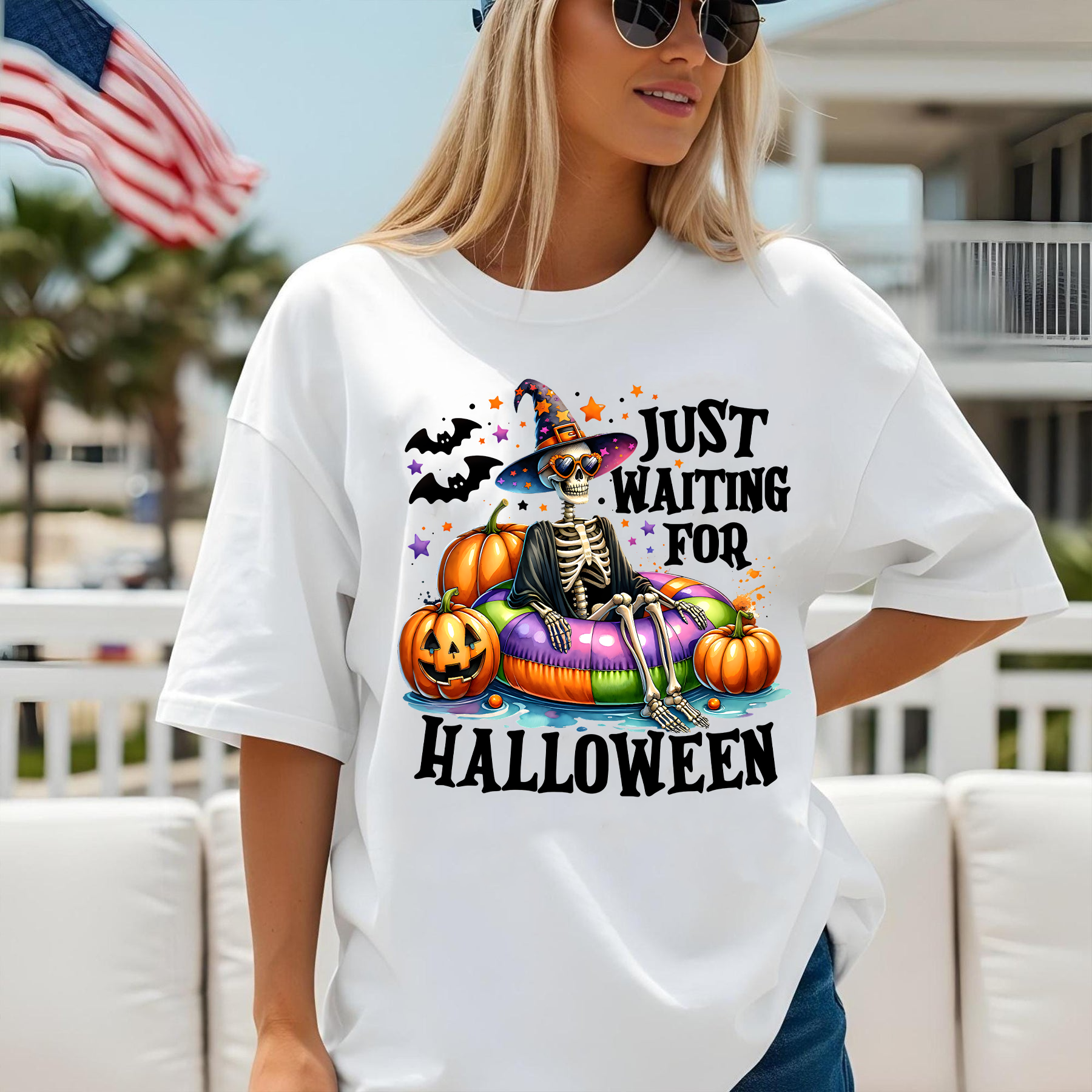 Funny Halloween Shirt, Just Waiting for Halloween Tee, Spooky Summer Vibes T-Shirt, Cute Halloween Shirt