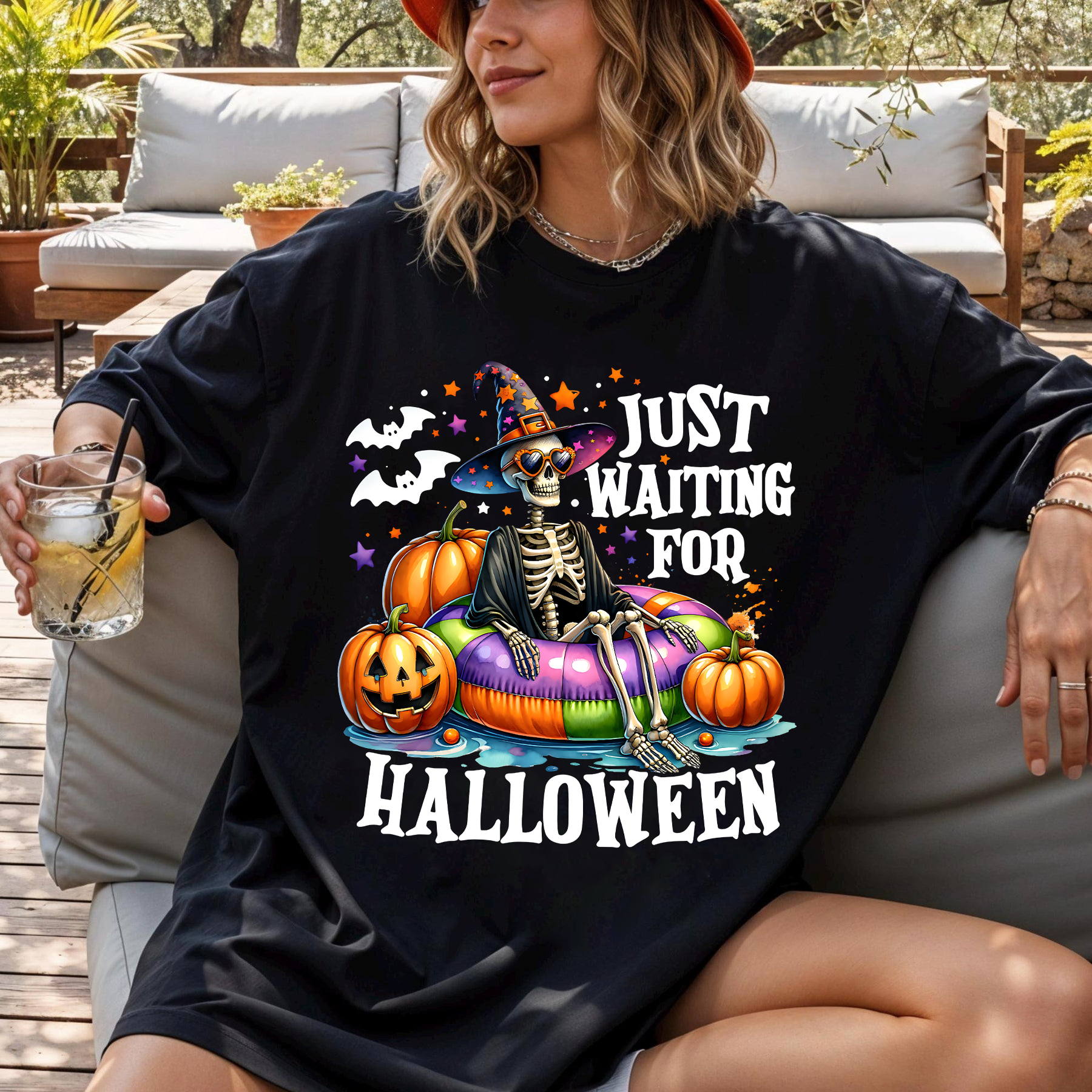 Funny Halloween Shirt, Just Waiting for Halloween Tee, Spooky Summer Vibes T-Shirt, Cute Halloween Shirt