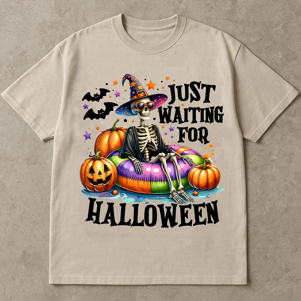 Funny Halloween Shirt, Just Waiting for Halloween Tee, Spooky Summer Vibes T-Shirt, Cute Halloween Shirt