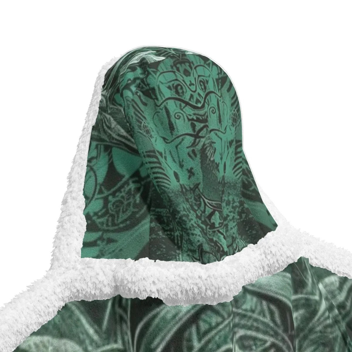 Vilking Hooded Wearable Blanket – Nordic Warrior Sherpa Cloak with Mythical Wolf & Rune Design for Viking Fans, Graduation Gift, Gift for Him and Her