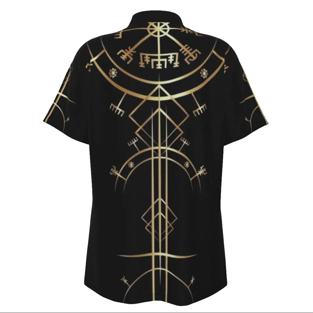 Viking Vegvisir Mysticism Women’s Polo, Norse Compass Viking Shirt, Nordic Rune Spiritual Fashion, Viking Sacred Geometry Polo Top