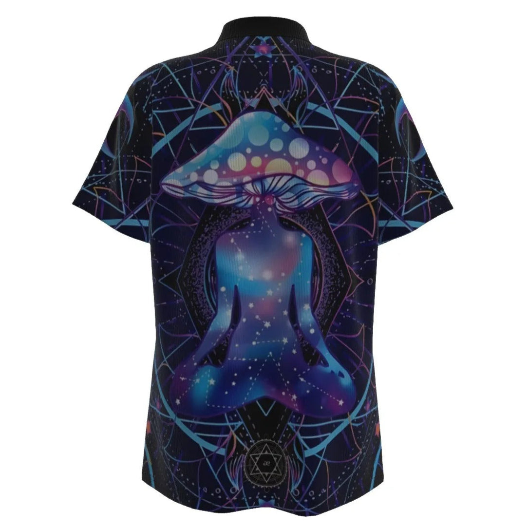 Mystic Mushroom Awakening Women’s Polo, Psychedelic Spiritual Shirt, Cosmic Mushroom Polo Top, Visionary Art Fashion Wear, Boho Mystic Style