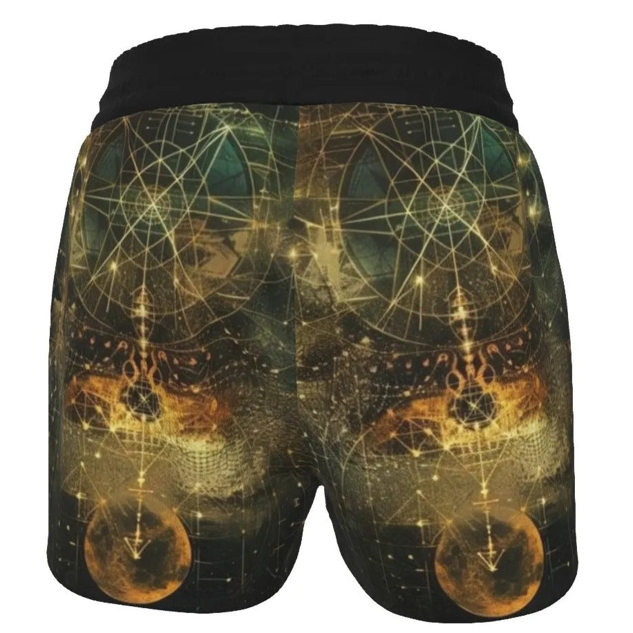 Celestial Alchemy Women’s Shorts, Sacred Geometry High-Waisted Shorts with Cosmic Symbols & Astral Energy Vibes