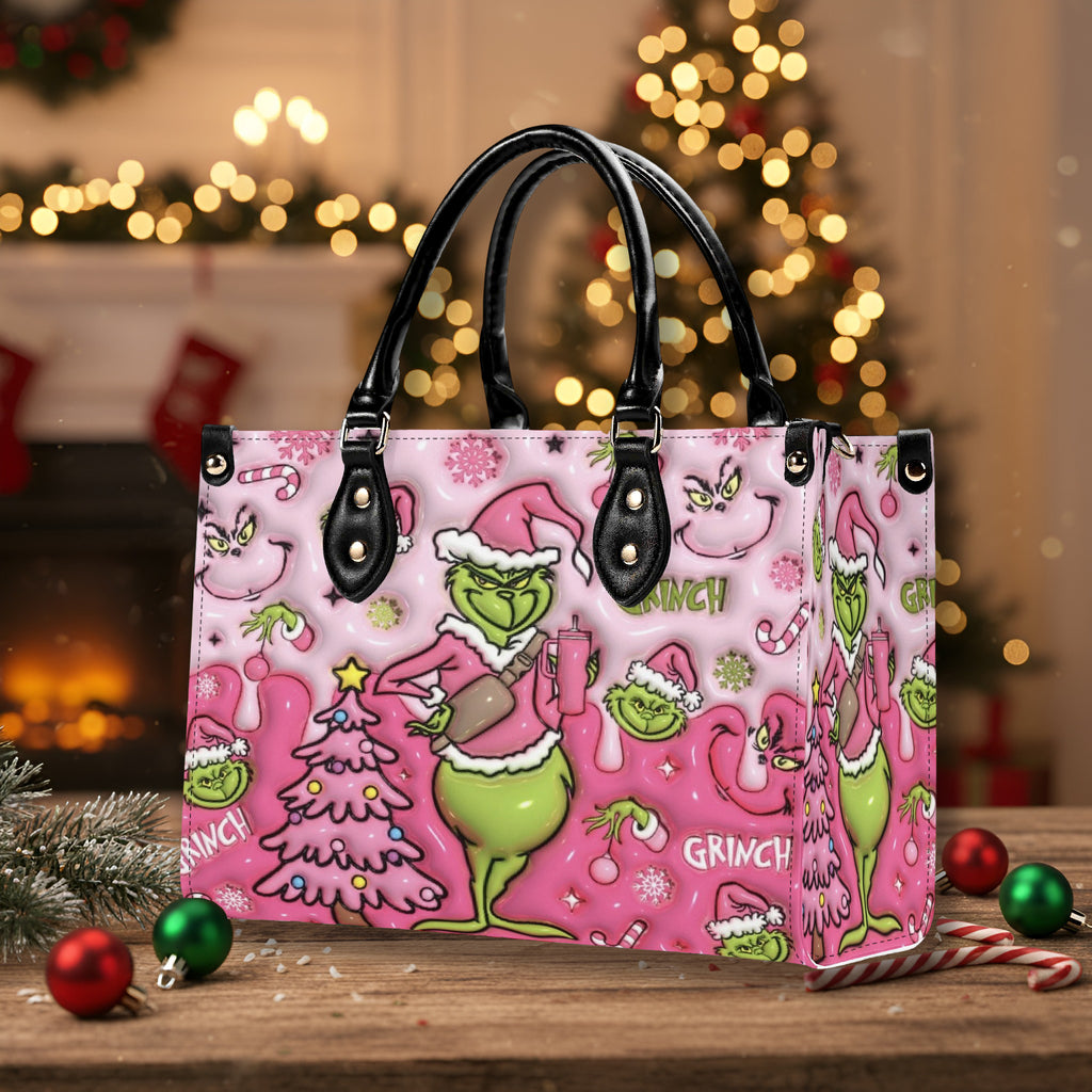 Pastel Pink Christmas Handbag, Holiday Cartoon Tote Bag, Festive Purse, Cute Winter Shoulder Bag
