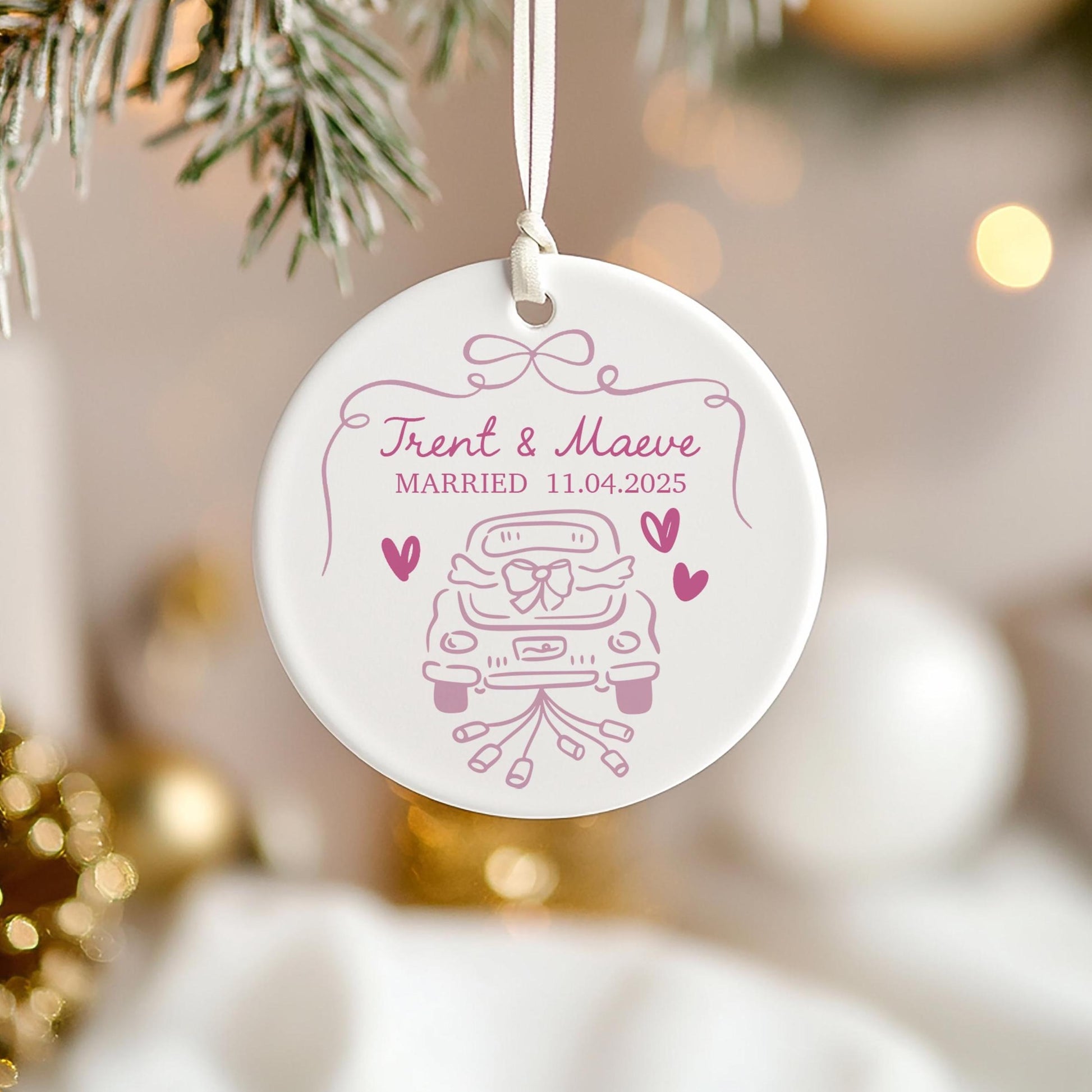 First Christmas Married Ornament, Just Married Car Ornament, Personalized Wedding Gift, Couples Ornament 2025, Custom Gift for Bride Groom