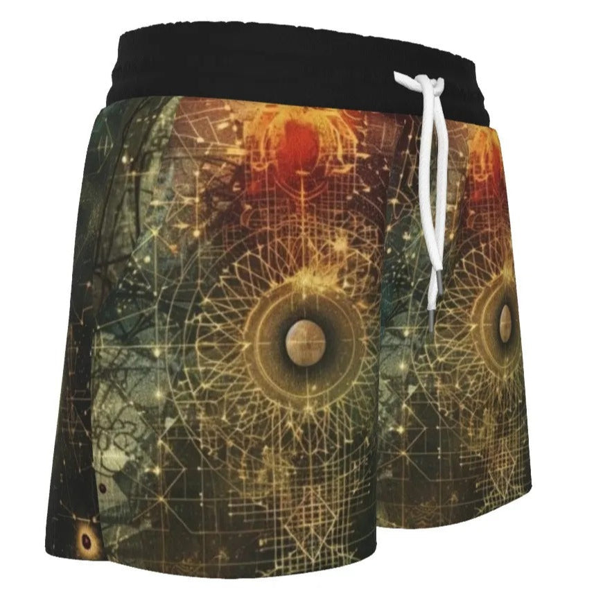 Celestial Alchemy Women’s Shorts, Sacred Geometry High-Waisted Shorts with Cosmic Symbols & Astral Energy Vibes