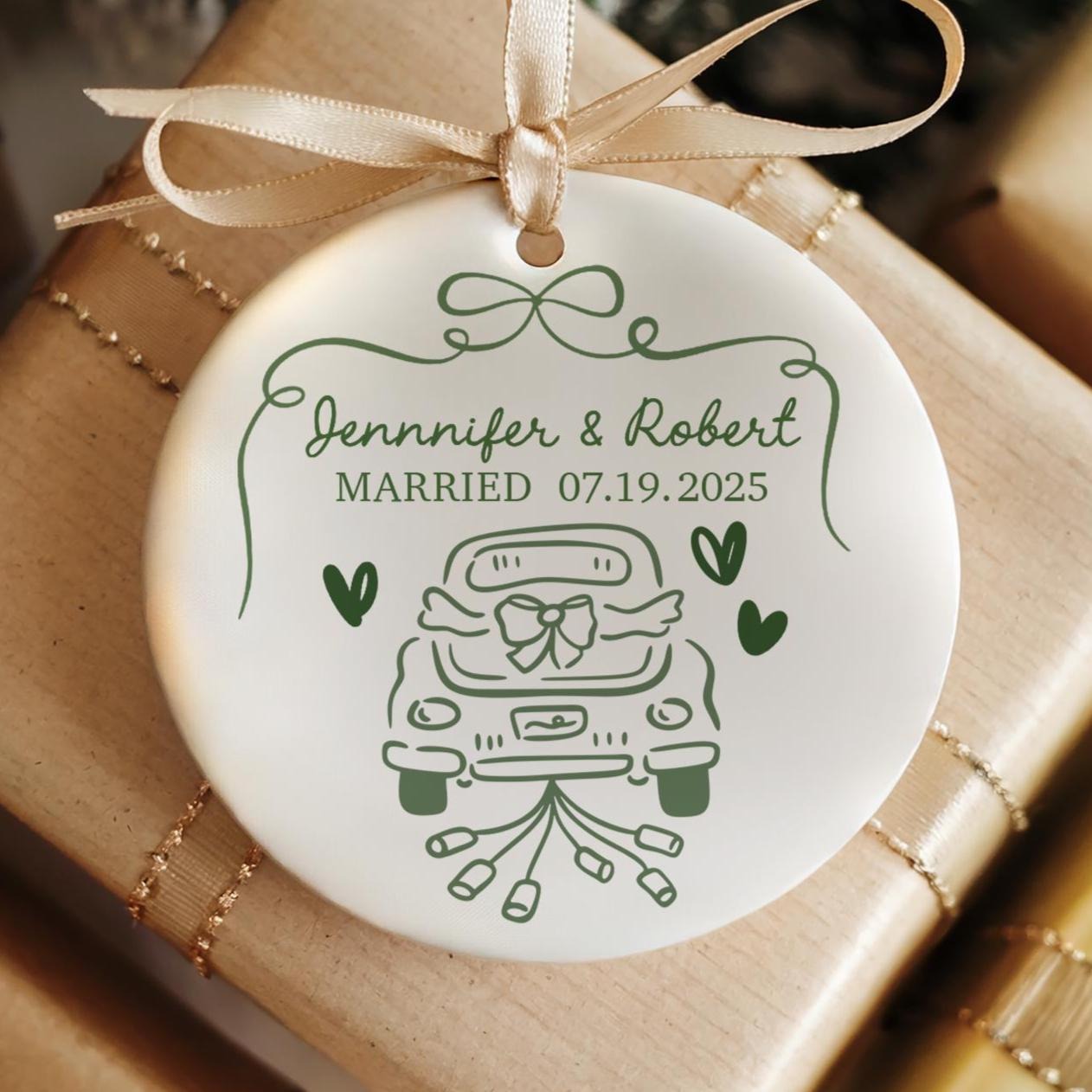First Christmas Married Ornament, Just Married Car Ornament, Personalized Wedding Gift, Couples Ornament 2025, Custom Gift for Bride Groom