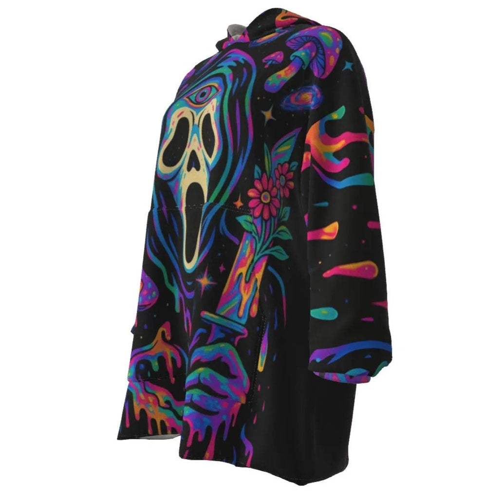 Psychedelic Halloween Costume Ideas Mushrooms Sherpa Fleece Hoodie, Neon Trippy Mushroom Cozy Trench Coat, Spooky Halloween Warm Wear, Horror Art Fashion