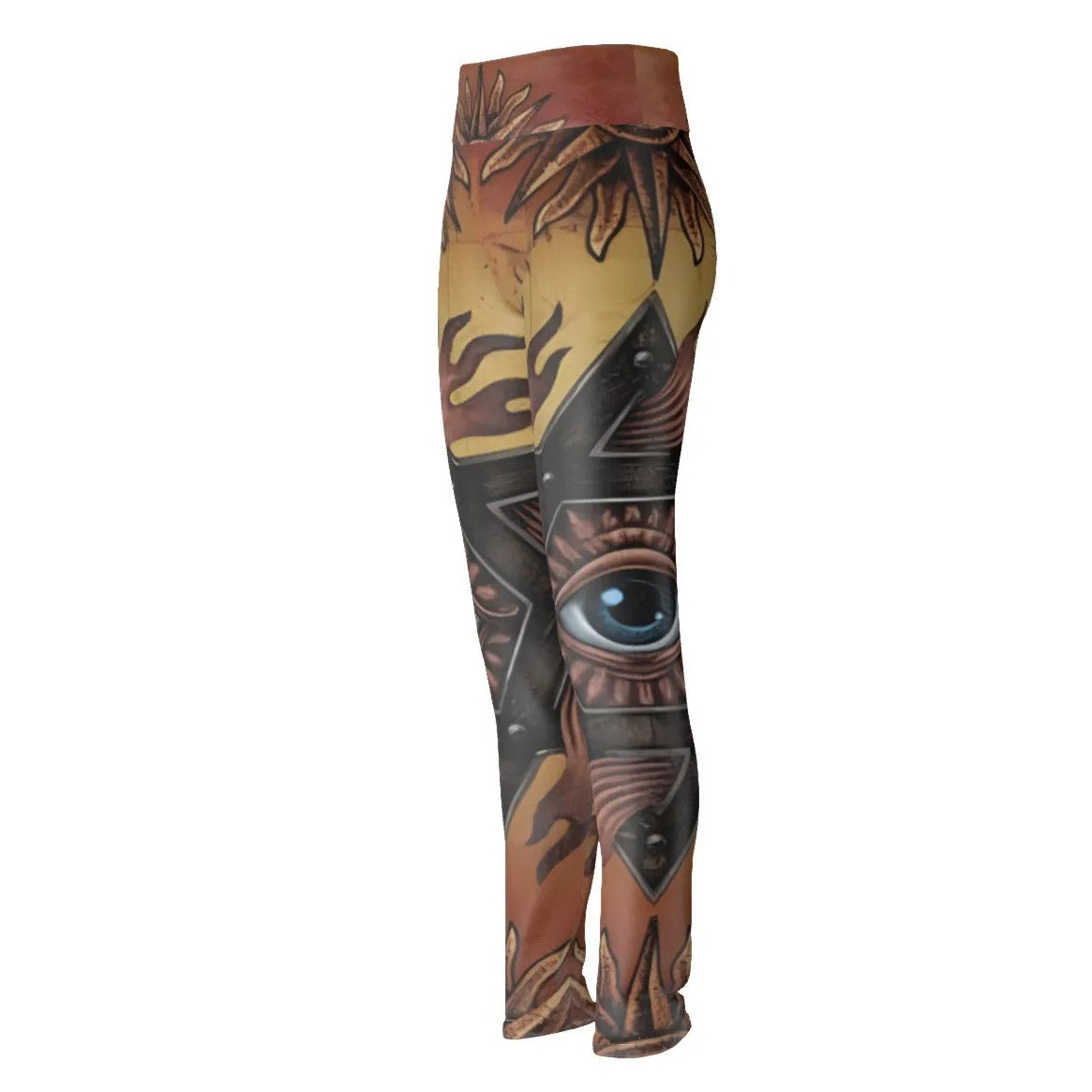 Mystic Mandala Women Leggings, Sacred Geometry Eye Tee, Psychedelic Sun Leggings, Boho Spiritual Festival Wear