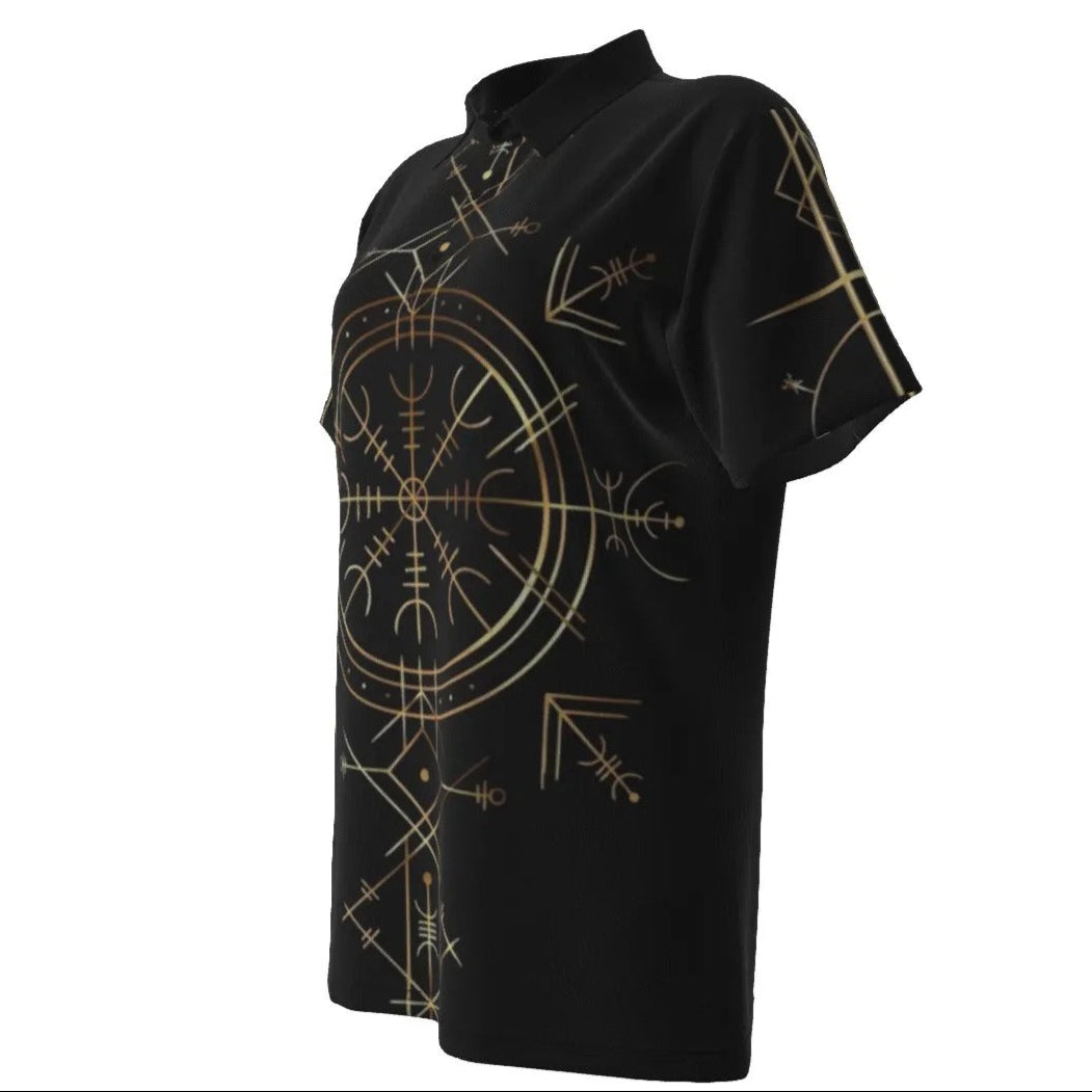 Viking Vegvisir Mysticism Women’s Polo, Norse Compass Viking Shirt, Nordic Rune Spiritual Fashion, Viking Sacred Geometry Polo Top