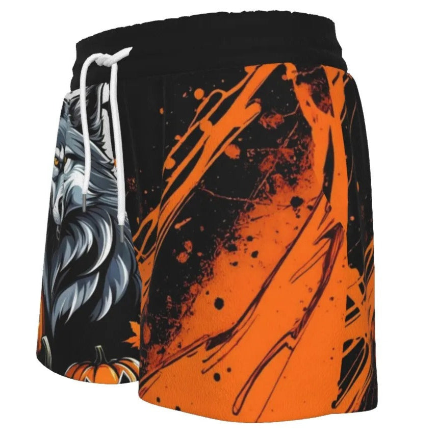 Howling Halloween Costumes Night Wolf Women’s Shorts, Spooky Pumpkin Bat Activewear, Gothic Halloween Bottoms, Halloween Horror Nights