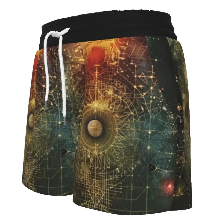 Celestial Alchemy Women’s Shorts, Sacred Geometry High-Waisted Shorts with Cosmic Symbols & Astral Energy Vibes
