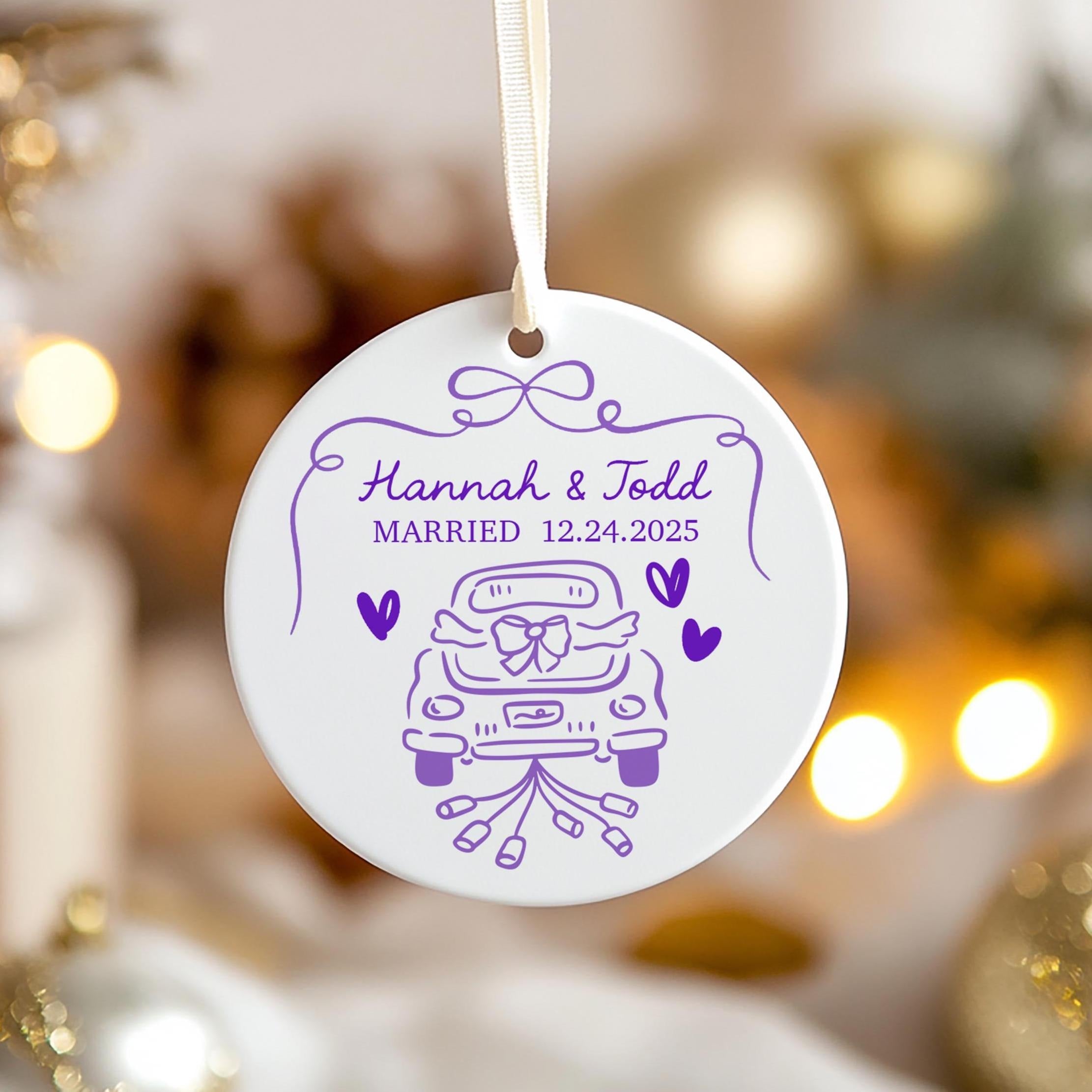 First Christmas Married Ornament, Just Married Car Ornament, Personalized Wedding Gift, Couples Ornament 2025, Custom Gift for Bride Groom