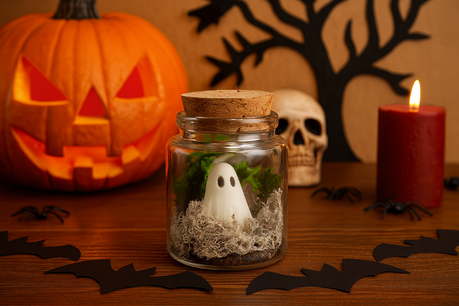 Halloween Decorations, Mini Pet Ghosts in a Jar, Glow in the Dark Ghost Figurines, Resin Luminous Ghosts, Glass Dome Halloween Decor