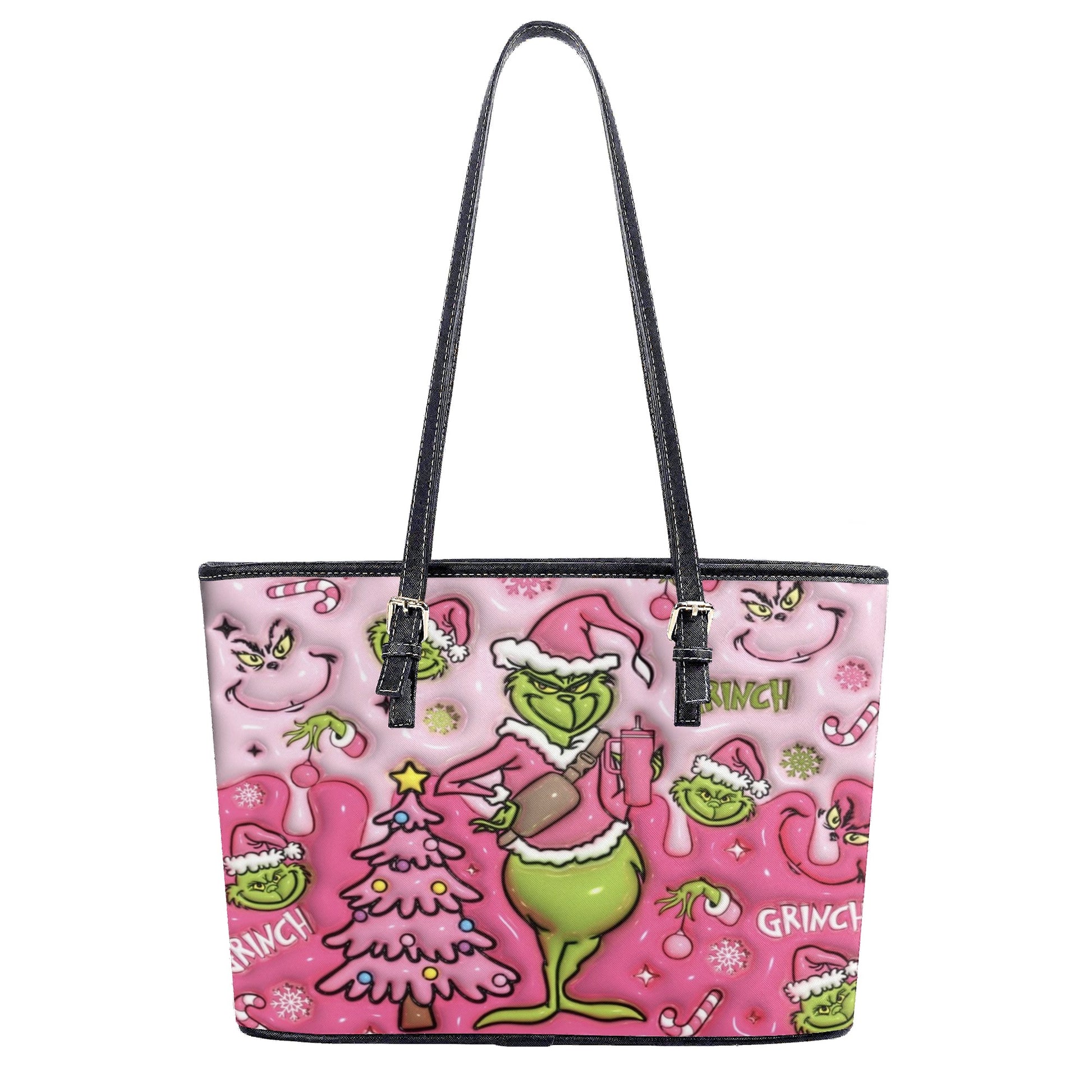 Pastel Pink Christmas Handbag, Holiday Cartoon Tote Bag, Festive Purse, Cute Winter Shoulder Bag