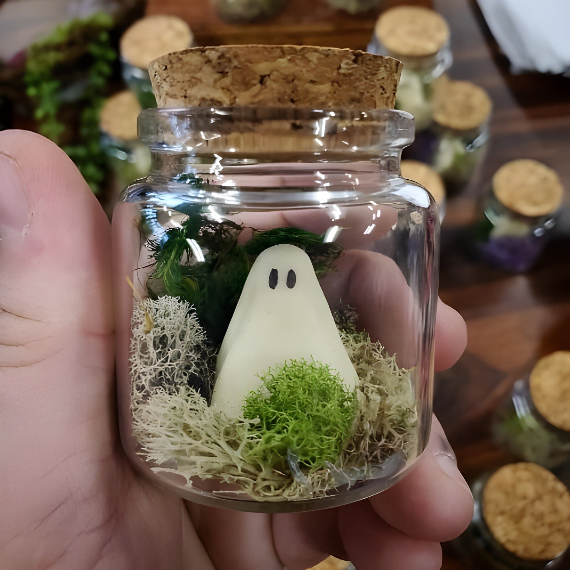 Halloween Decorations, Mini Pet Ghosts in a Jar, Glow in the Dark Ghost Figurines, Resin Luminous Ghosts, Glass Dome Halloween Decor