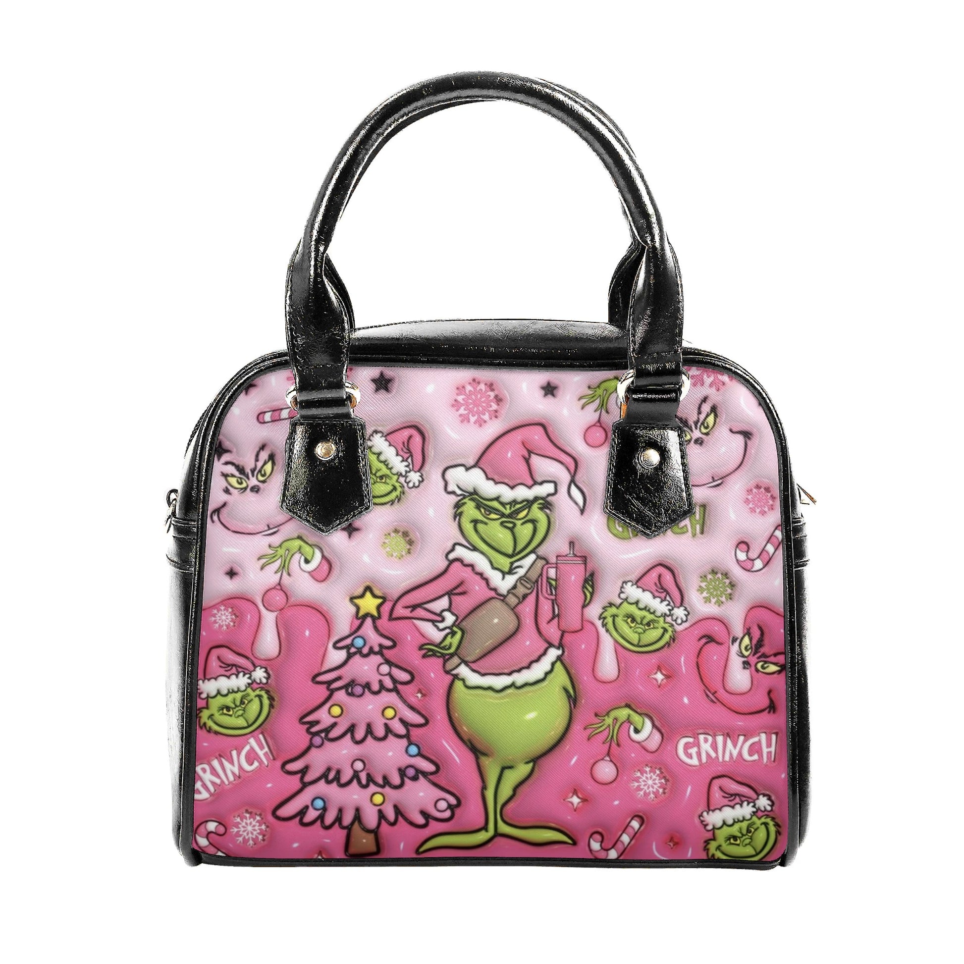 Pastel Pink Christmas Handbag, Holiday Cartoon Tote Bag, Festive Purse, Cute Winter Shoulder Bag