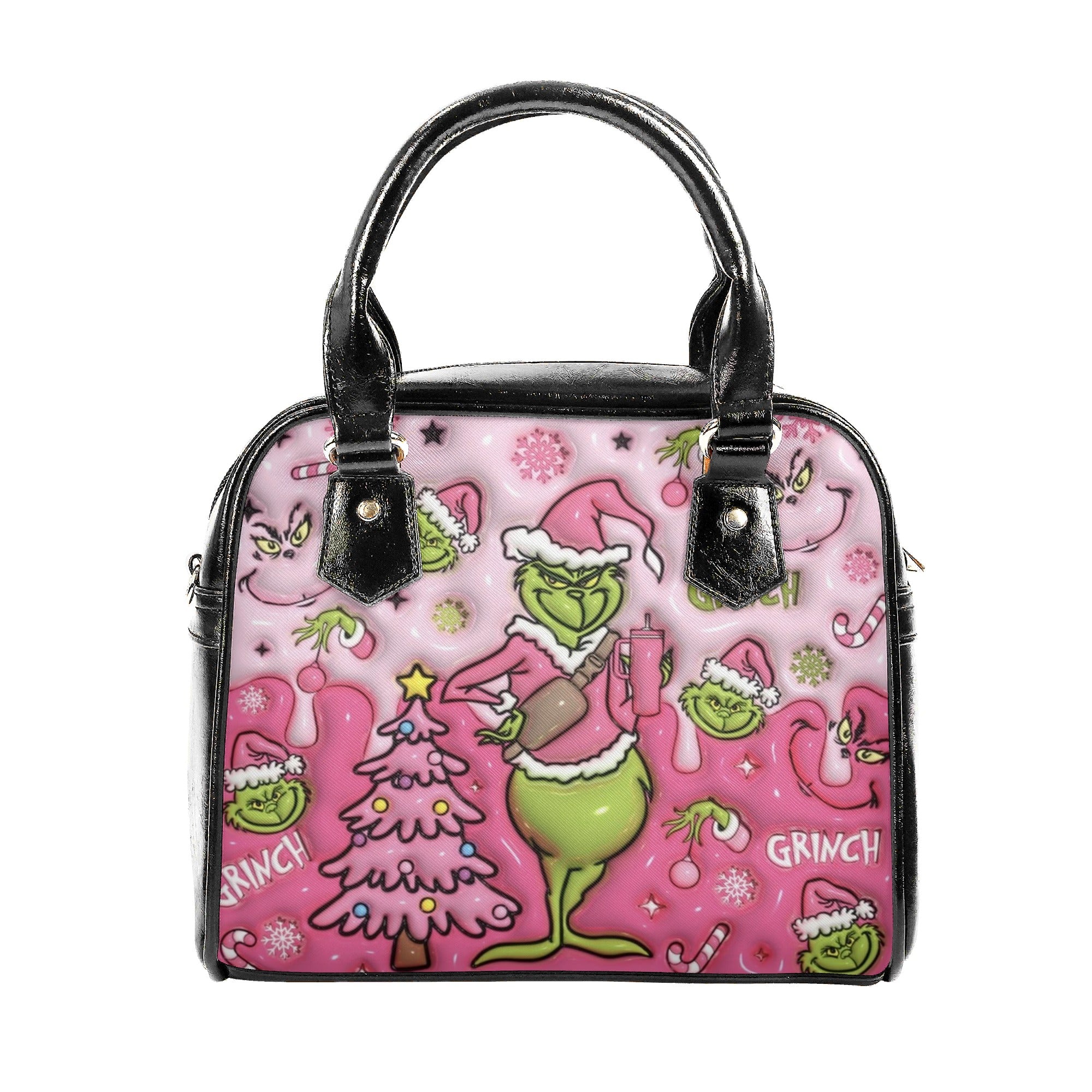 Pastel Pink Christmas Handbag, Holiday Cartoon Tote Bag, Festive Purse, Cute Winter Shoulder Bag