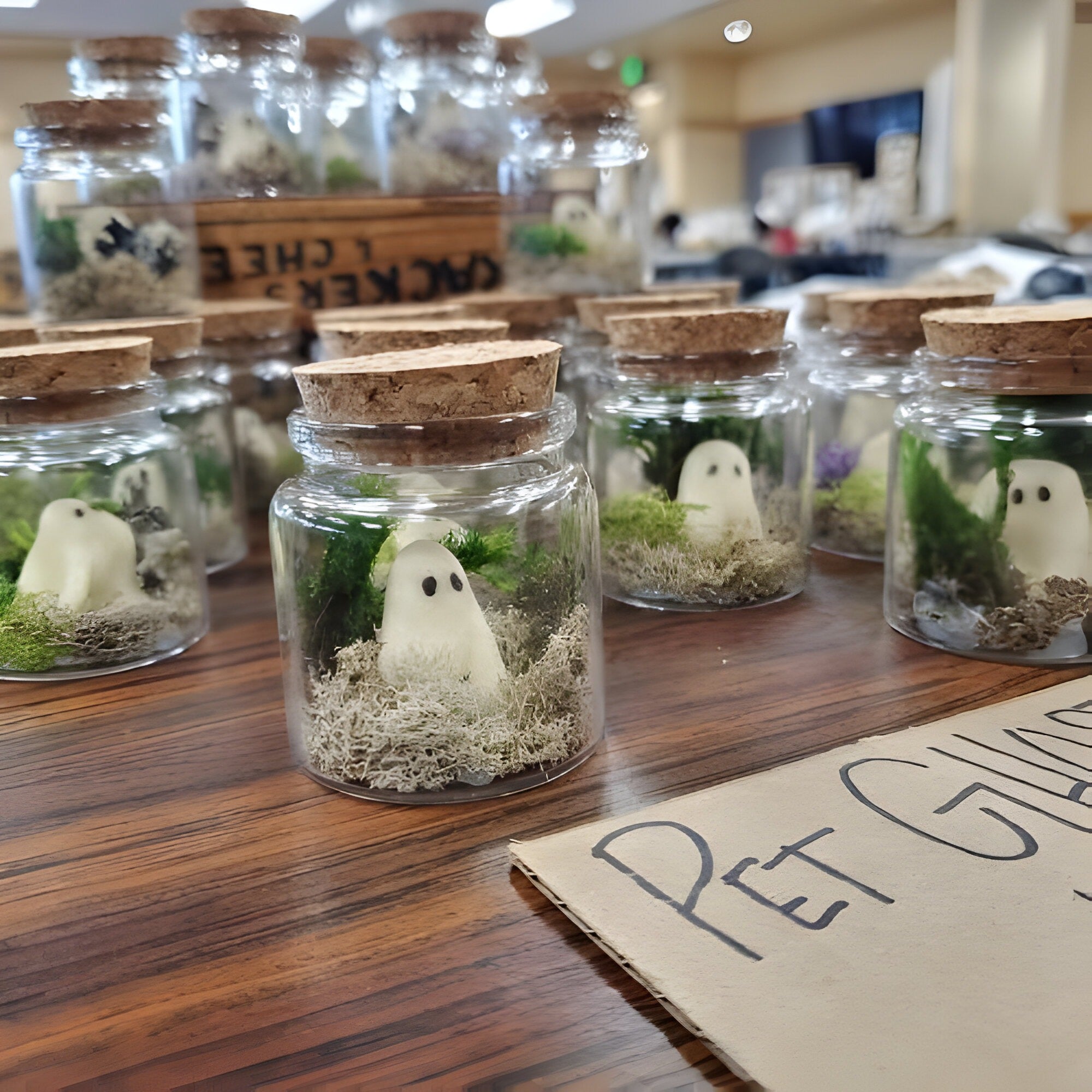 Halloween Decorations, Mini Pet Ghosts in a Jar, Glow in the Dark Ghost Figurines, Resin Luminous Ghosts, Glass Dome Halloween Decor