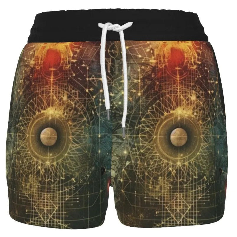 Celestial Alchemy Women’s Shorts, Sacred Geometry High-Waisted Shorts with Cosmic Symbols & Astral Energy Vibes