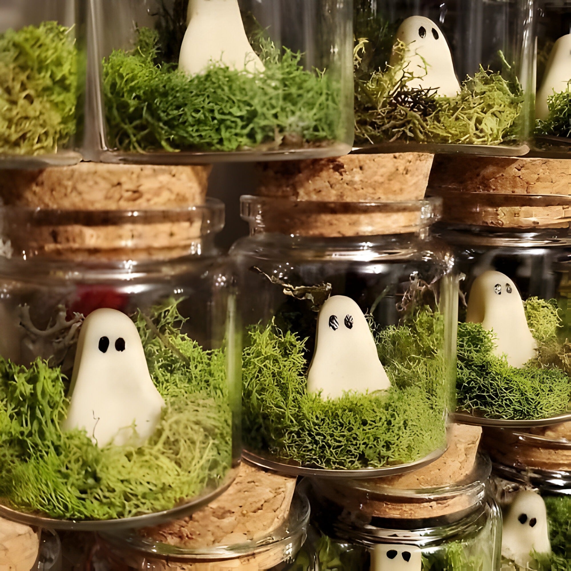 Halloween Decorations, Mini Pet Ghosts in a Jar, Glow in the Dark Ghost Figurines, Resin Luminous Ghosts, Glass Dome Halloween Decor