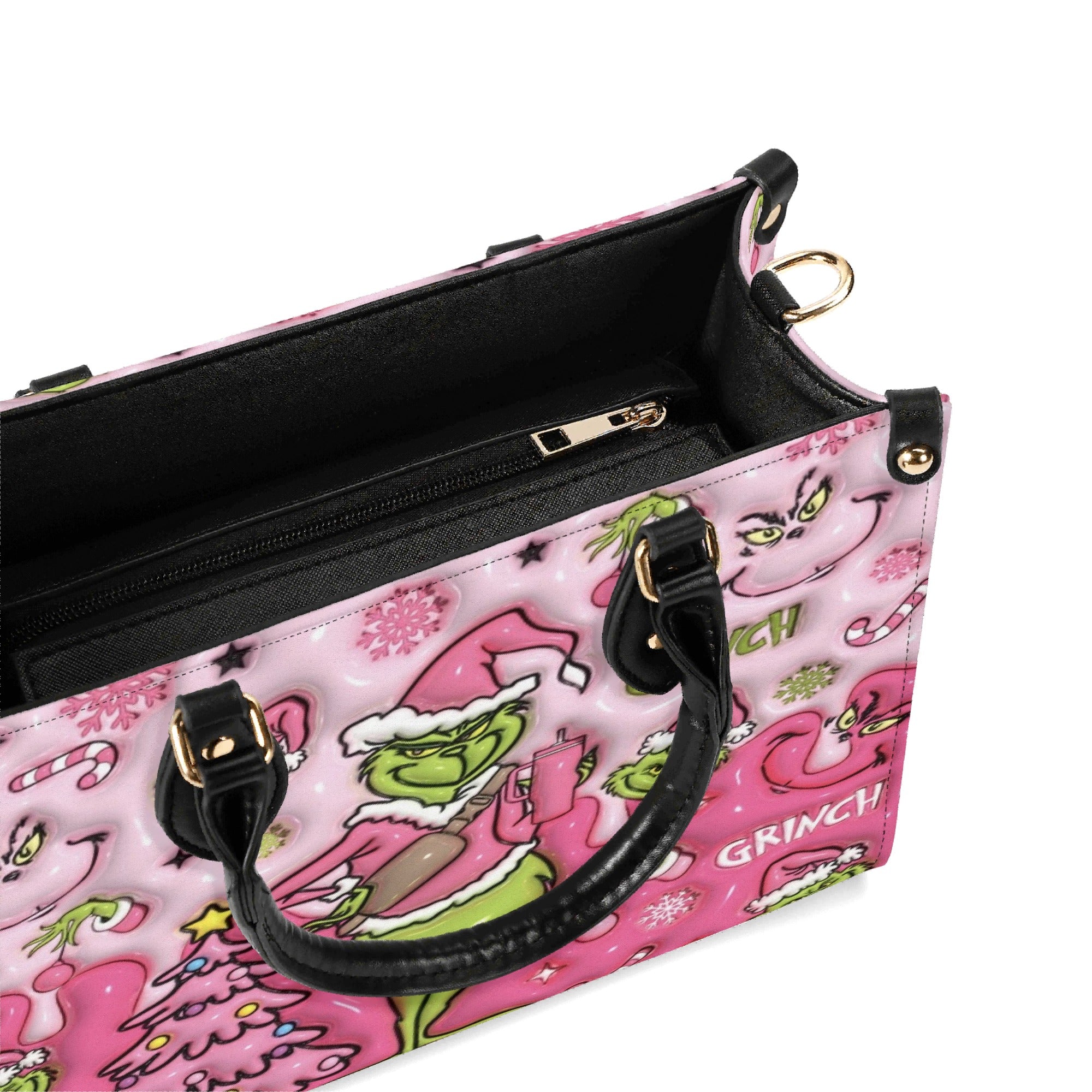 Pastel Pink Christmas Handbag, Holiday Cartoon Tote Bag, Festive Purse, Cute Winter Shoulder Bag