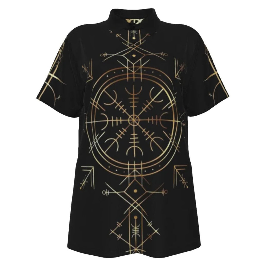Viking Vegvisir Mysticism Women’s Polo, Norse Compass Viking Shirt, Nordic Rune Spiritual Fashion, Viking Sacred Geometry Polo Top
