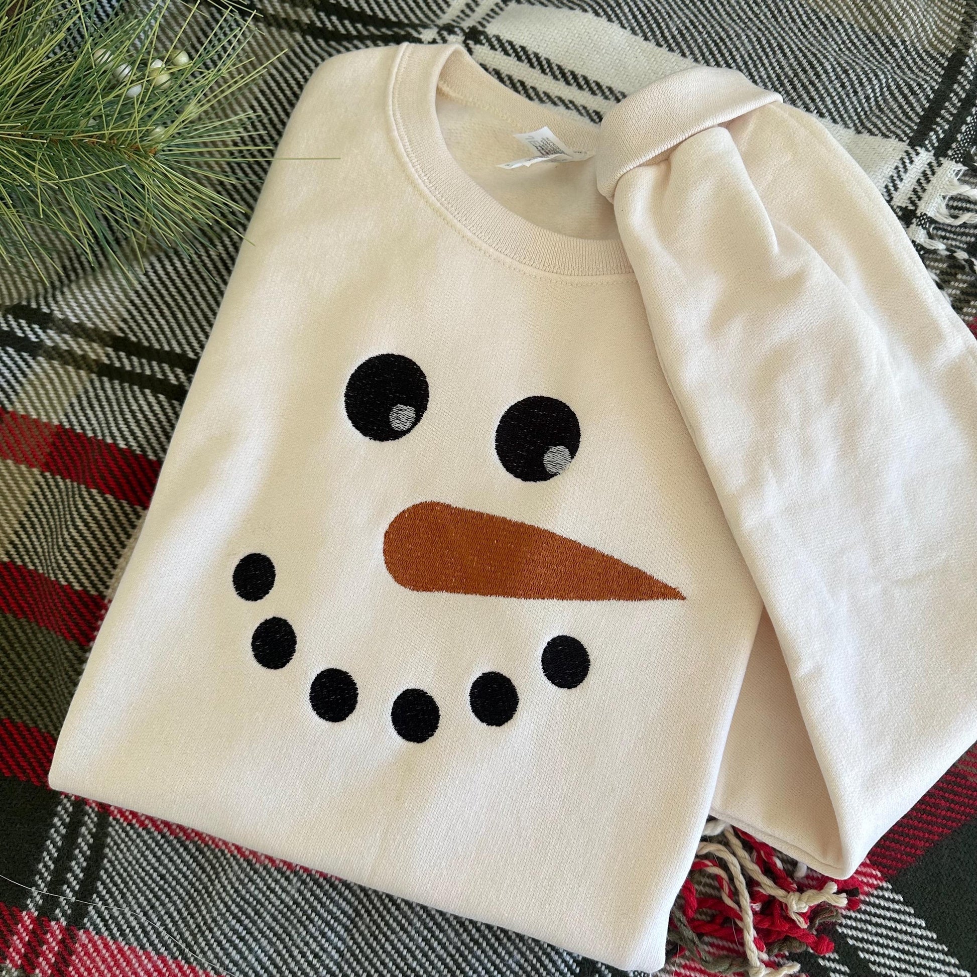 Embroidered Snowman Adult Sweatshirt, Holiday Sweater for Women, Cute Christmas Crewneck, Frosty, Holiday Christmas Pullover EBAC66