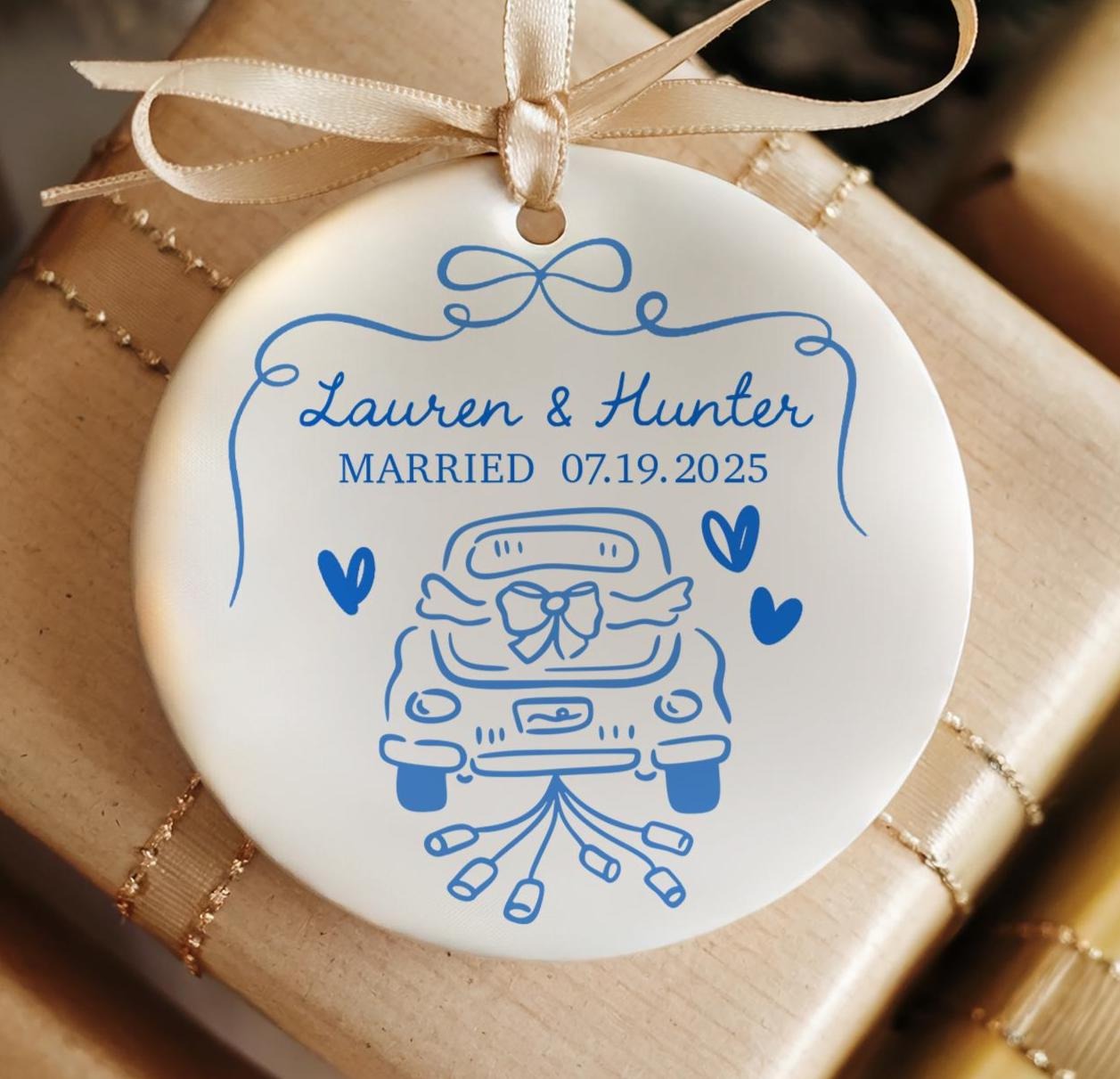 First Christmas Married Ornament, Just Married Car Ornament, Personalized Wedding Gift, Couples Ornament 2025, Custom Gift for Bride Groom