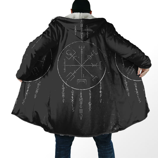 Nordic Rune Viking Cloak, Norse Magic Symbol Hooded Robe, Sherpa Blanket Hoodie, Ancient Runes Spiritual Cape for Men & Women