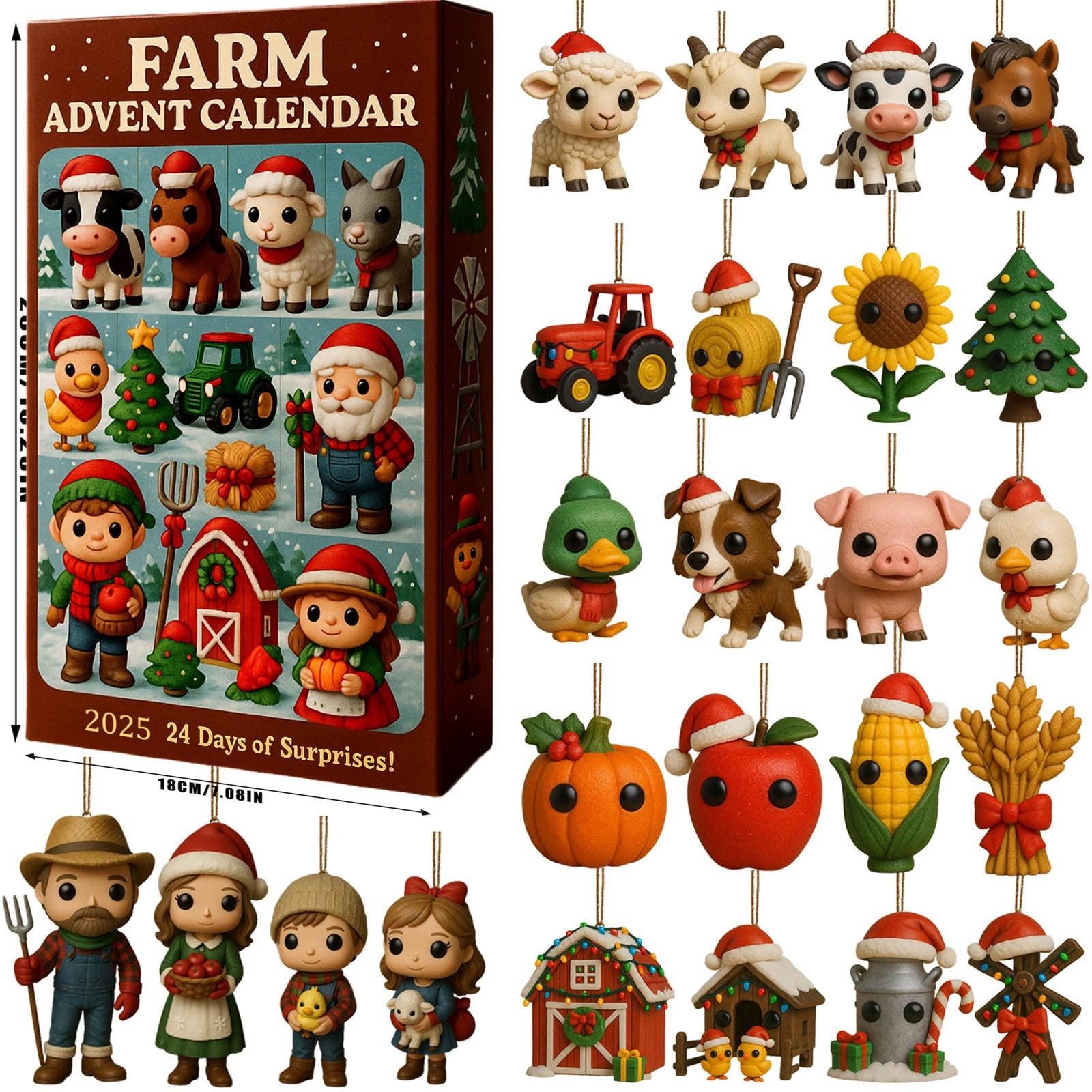 Farm Land Advent Calendar 2025, 24 Days Christmas Countdown with Mini Farm Animal Figurines, Fun Holiday Gift for Kids & Families Decor