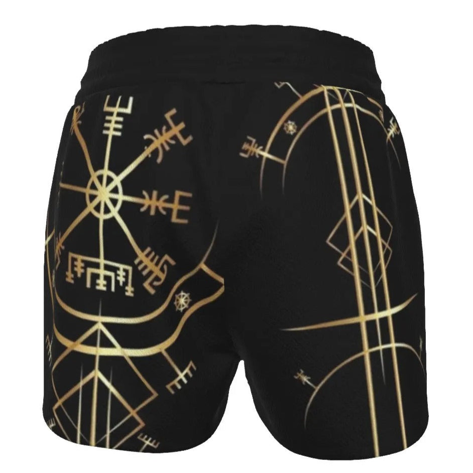Viking Vegvisir Mysticism Women’s Shorts, Norse Rune Viking Bottoms, Nordic Compass Spiritual Activewear, Viking Sacred Geometry Shorts
