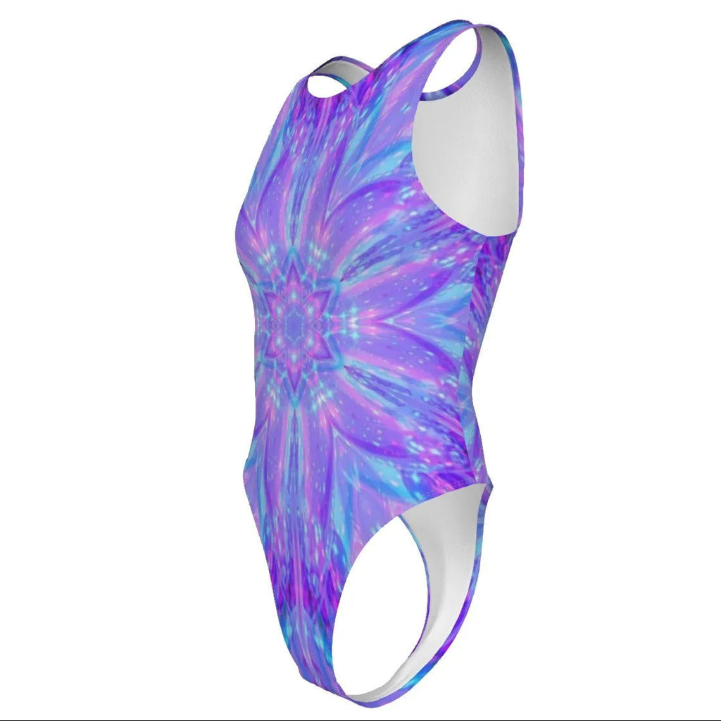 Kaleio Galaxy Swimsuit, Trippy Psychedelic One-Piece Bathing Suit, Holographic Space Mandala Swimwear, Cosmic Festival Beachwear