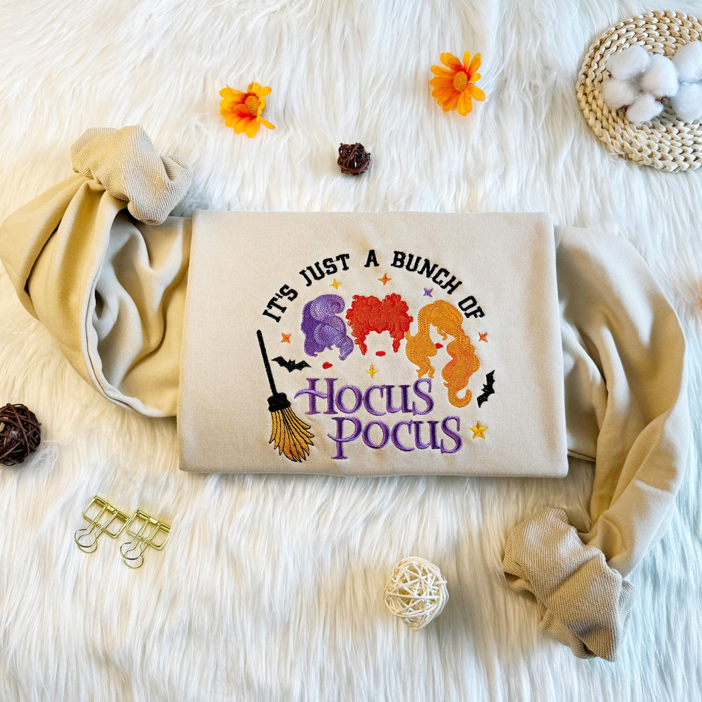 Embroidered Hocus Pocus Witch Sweatshirt, Halloween Witch Embroidered Sweatshirt, Halloween Crew Neck Sweatshirt or Hoodie, Halloween Gift EBAC19