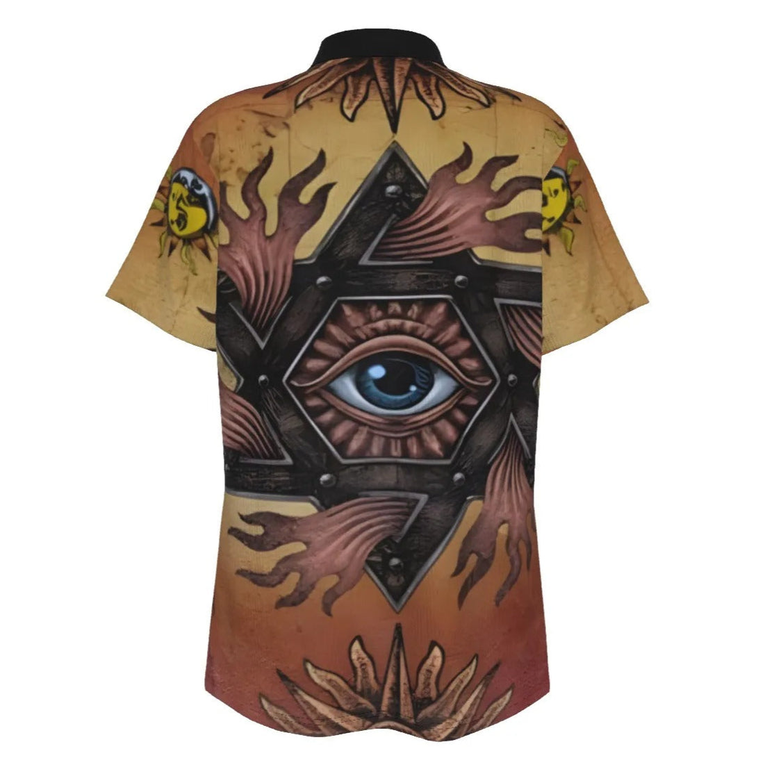 Mystic Mandala Women’s Polo Shirt, Sacred Geometry Eye Top, Psychedelic Sun Boho Polo, Spiritual Festival Wear