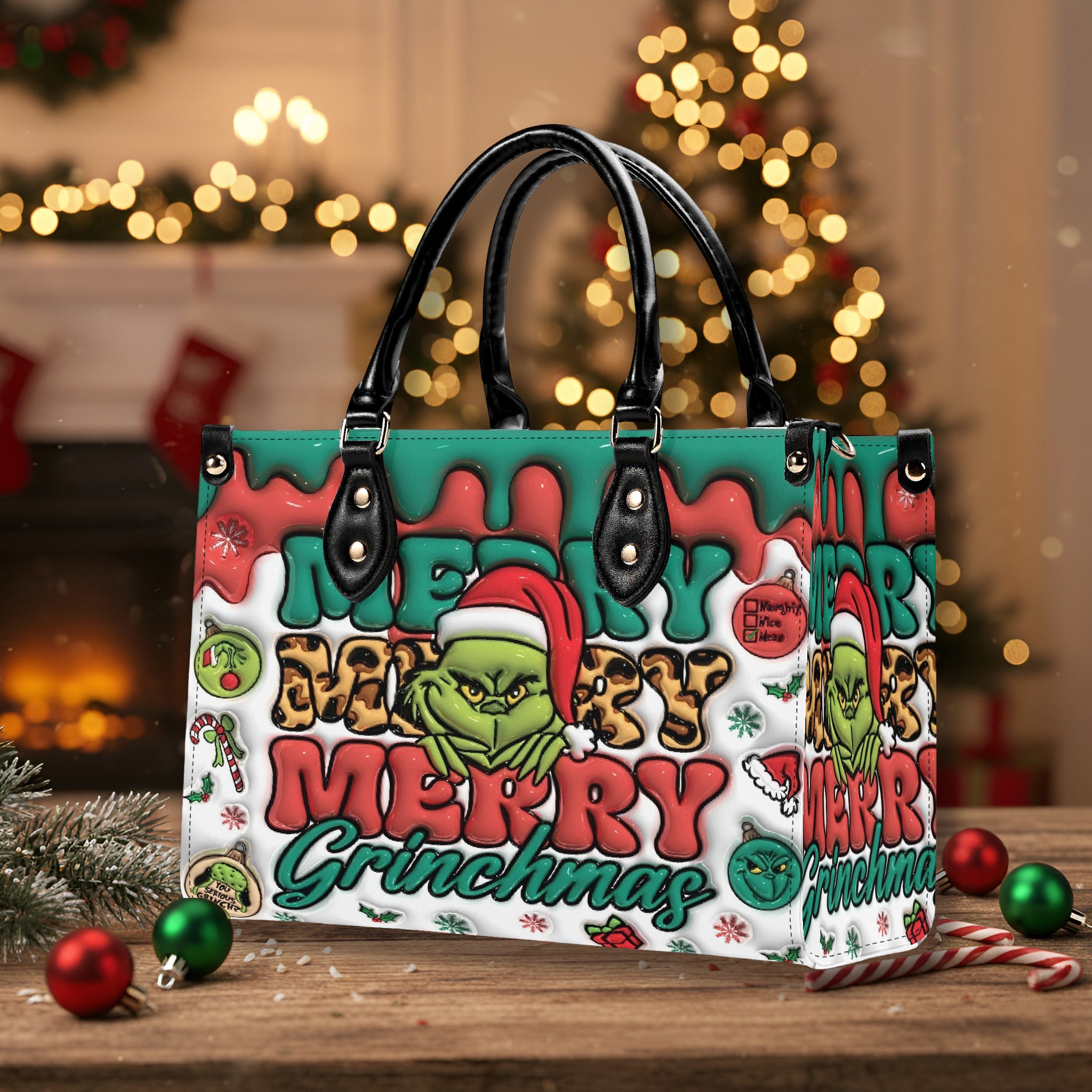 Merry Christmas Handbag, Festive Holiday Tote Bag, Cute Cartoon Purse, Winter Seasonal Gift Bag