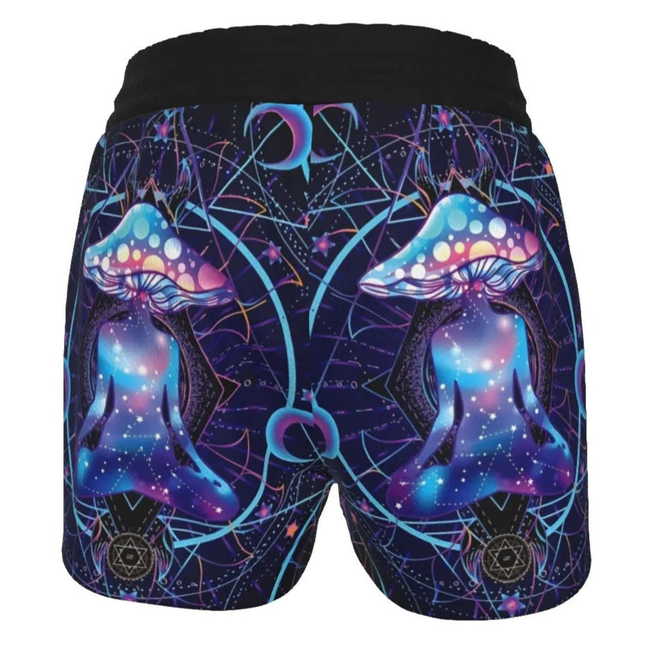 Mystic Mushroom Awakening Women’s Shorts, Psychedelic Spiritual Bottoms, Cosmic Mushroom Print Shorts, Visionary Art Festival Wear, Boho Mystic Style